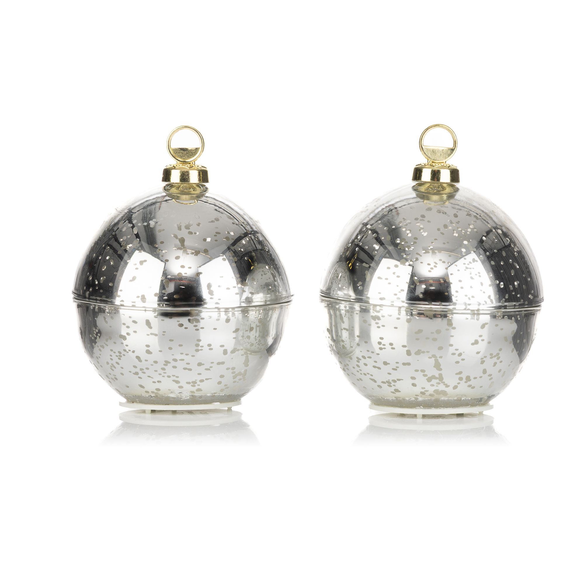 ELAMBIA 2 LED-Kerzen Glas-Weihnachtskugel Flamme Luma, Timer Höhe 9,5cm, Ø 8cm