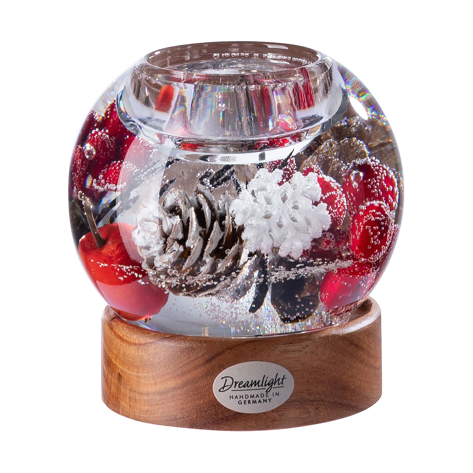 DREAMLIGHT Teelichthalter MERCUR Holzsockel Designauswahl Höhe 9cm, Ø 9cm