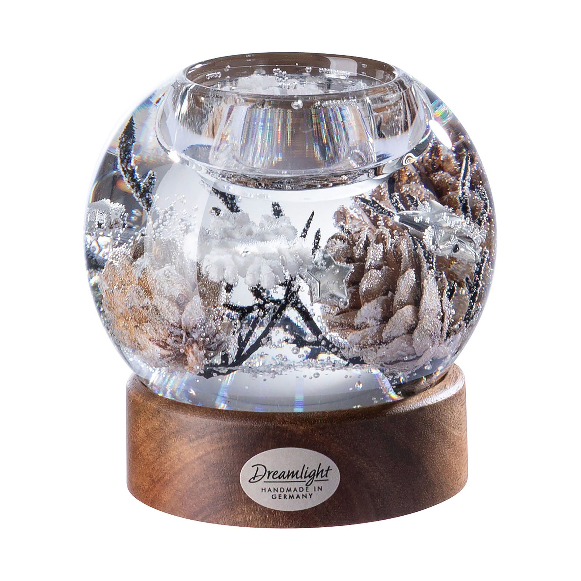 DREAMLIGHT Teelichthalter MERCUR Holzsockel Designauswahl Höhe 9cm, Ø 9cm