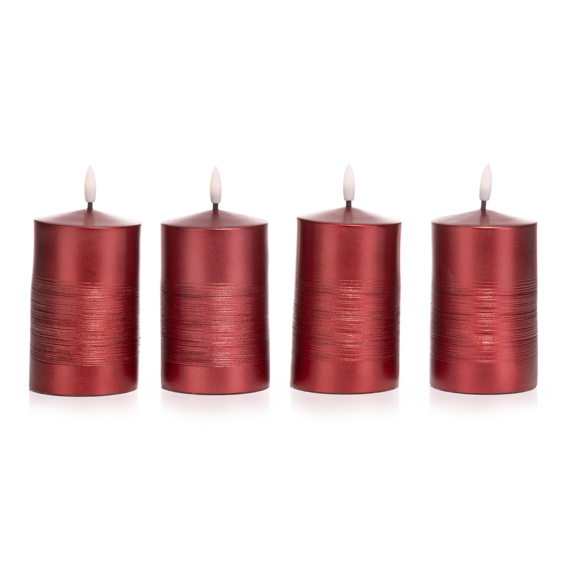 ELAMBIA 4 LED-Kerzen Metallic-Finish Flamme Luma, Timer Höhe 15cm, Ø 7,5cm