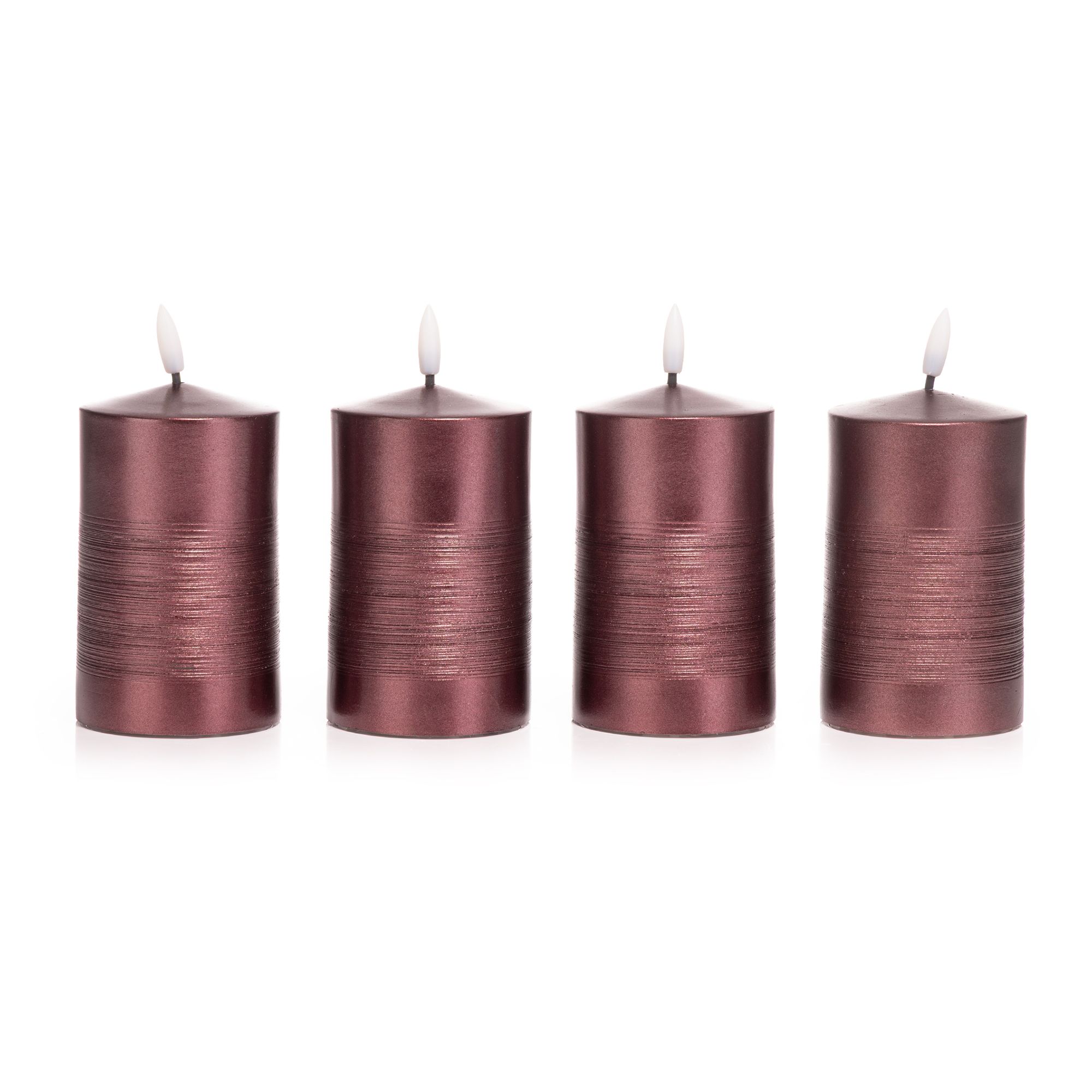 ELAMBIA 4 LED-Kerzen Metallic-Finish Flamme Luma, Timer Höhe 15cm, Ø 7,5cm