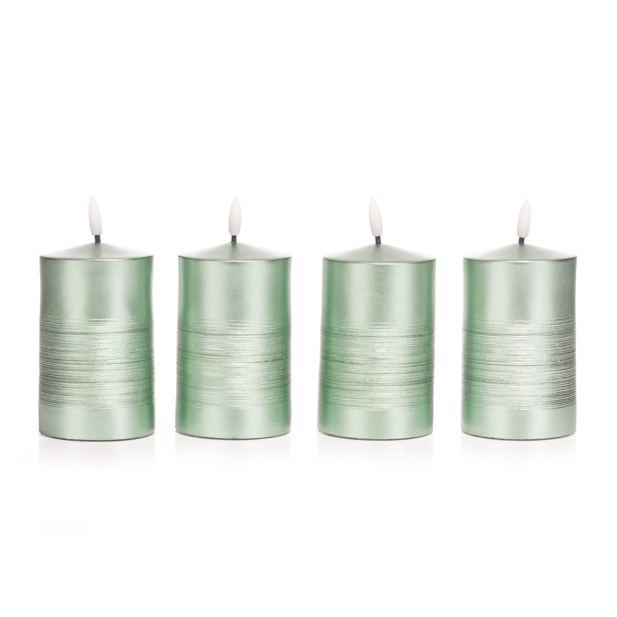 ELAMBIA 4 LED-Kerzen Metallic-Finish Flamme Luma, Timer Höhe 15cm, Ø 7,5cm