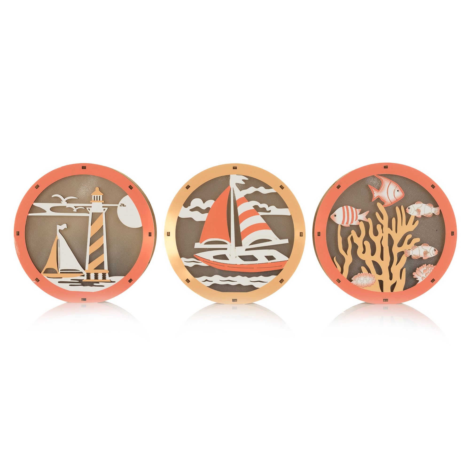 LUMIDA Casa LED-Holzdekoration 3 Bullaugen mit Motiv 5h-Timerfunktion Ø 15cm