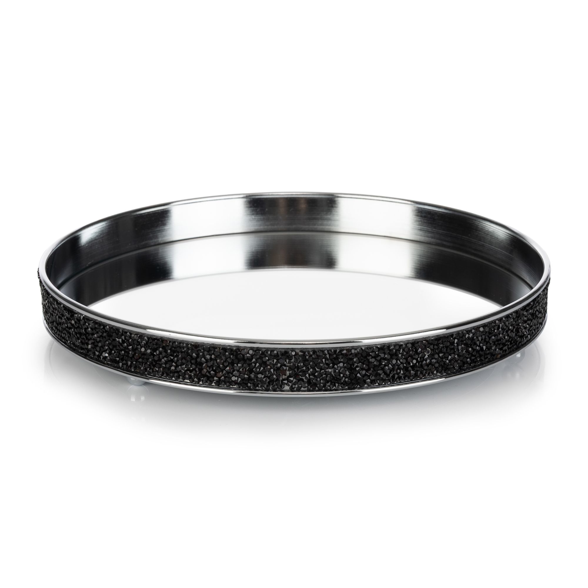 ELAMBIA Deko-Tablett Strasstein-Rand verspiegelt Höhe 4cm, Ø 26cm