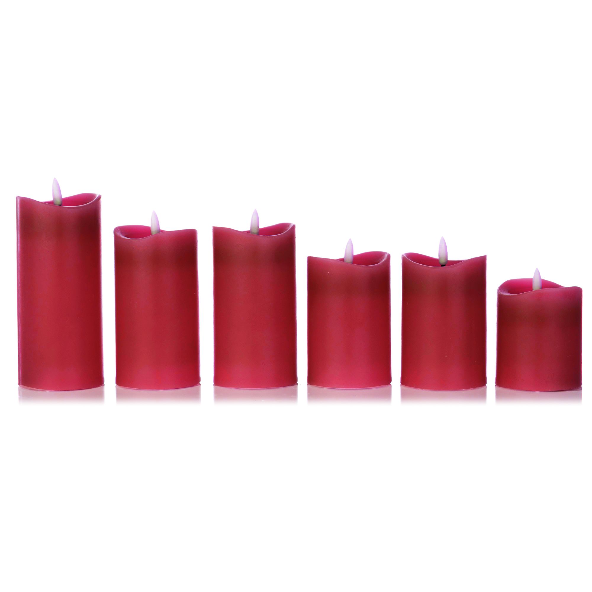 ELAMBIA 6 LED-Kerzen Stumpenkerzen, uni Flamme Luma, Timer Ø 7,5cm, H. 10-17,5cm