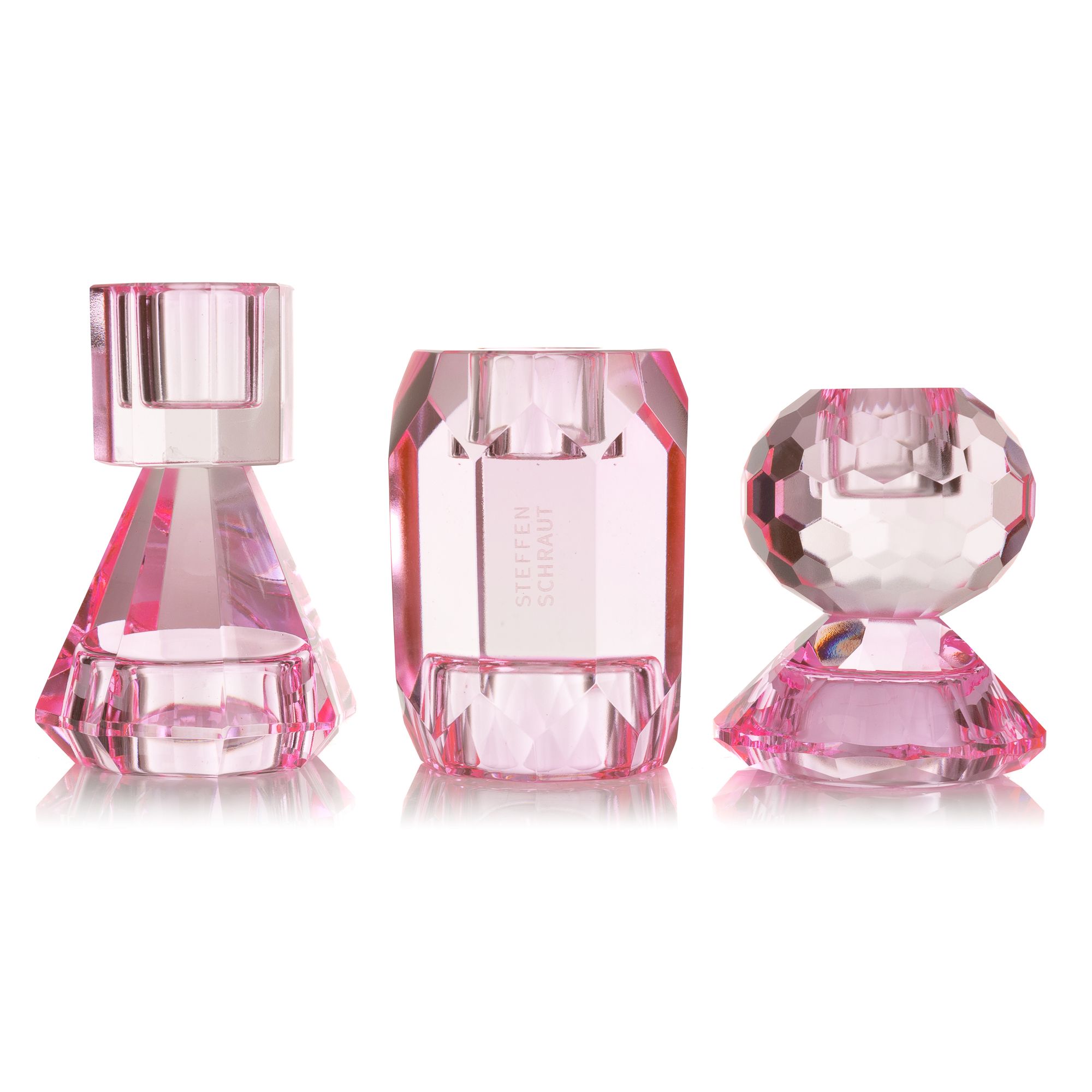 STEFFEN SCHRAUT 3 Kerzenhalter verschiedene Designs facettiertes Kristallglas