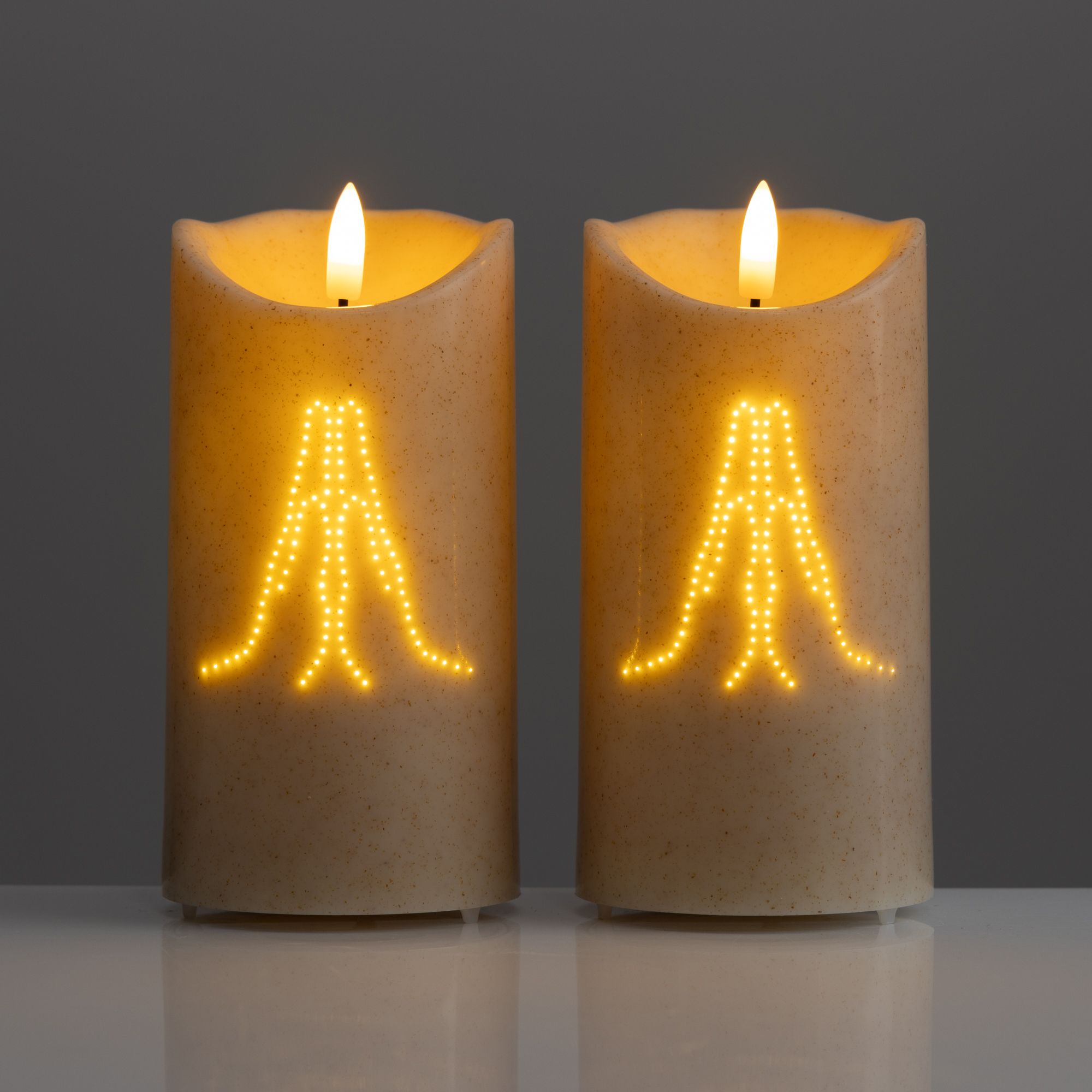 ELAMBIA 2 LED-Grabkerzen Fiberglas-Effekt outdoorgeeignet Ø 7,5cm, Höhe 15cm