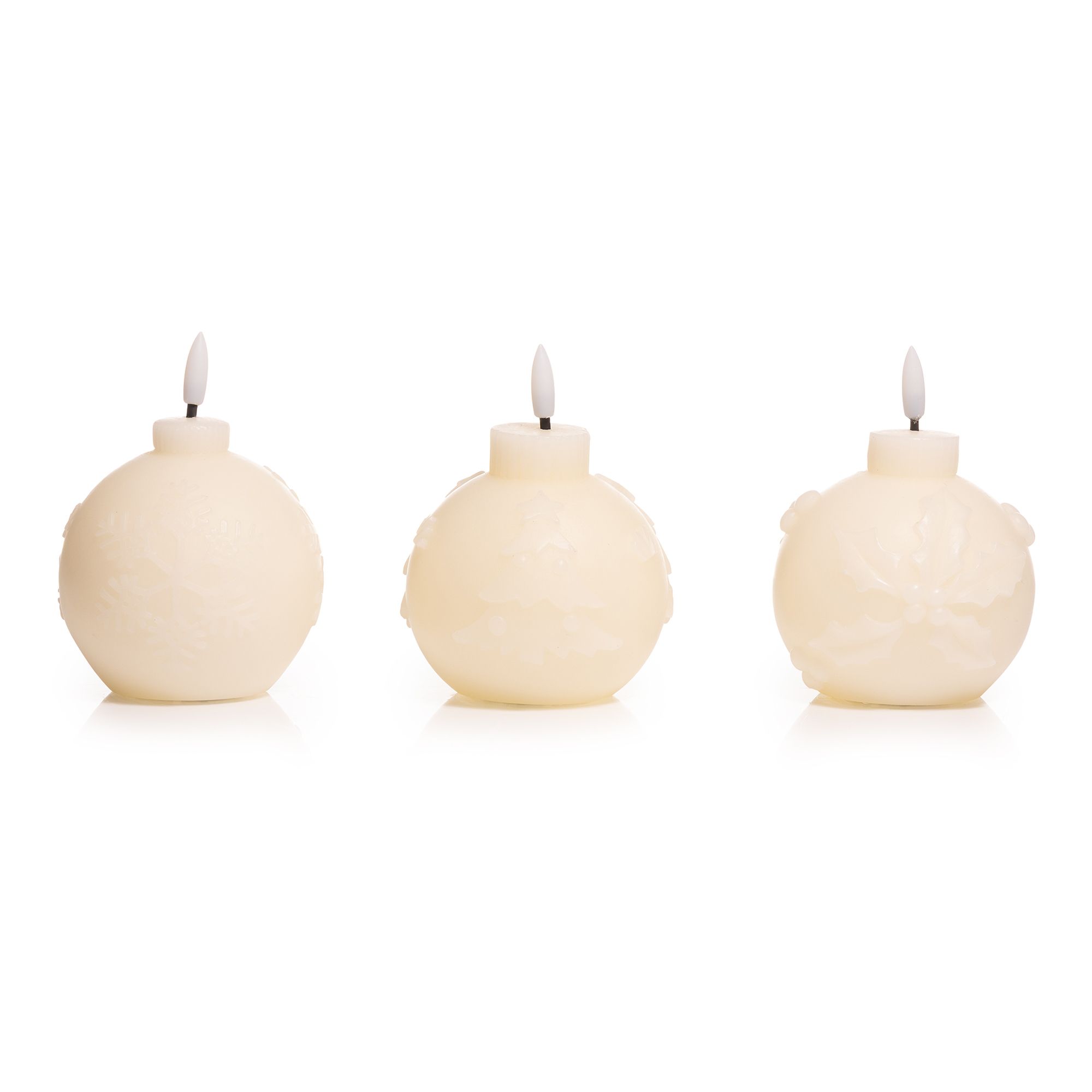 ELAMBIA 3 LED-Kerzen Weihnachtskugel Flamme Luma, Timer Ø 9cm