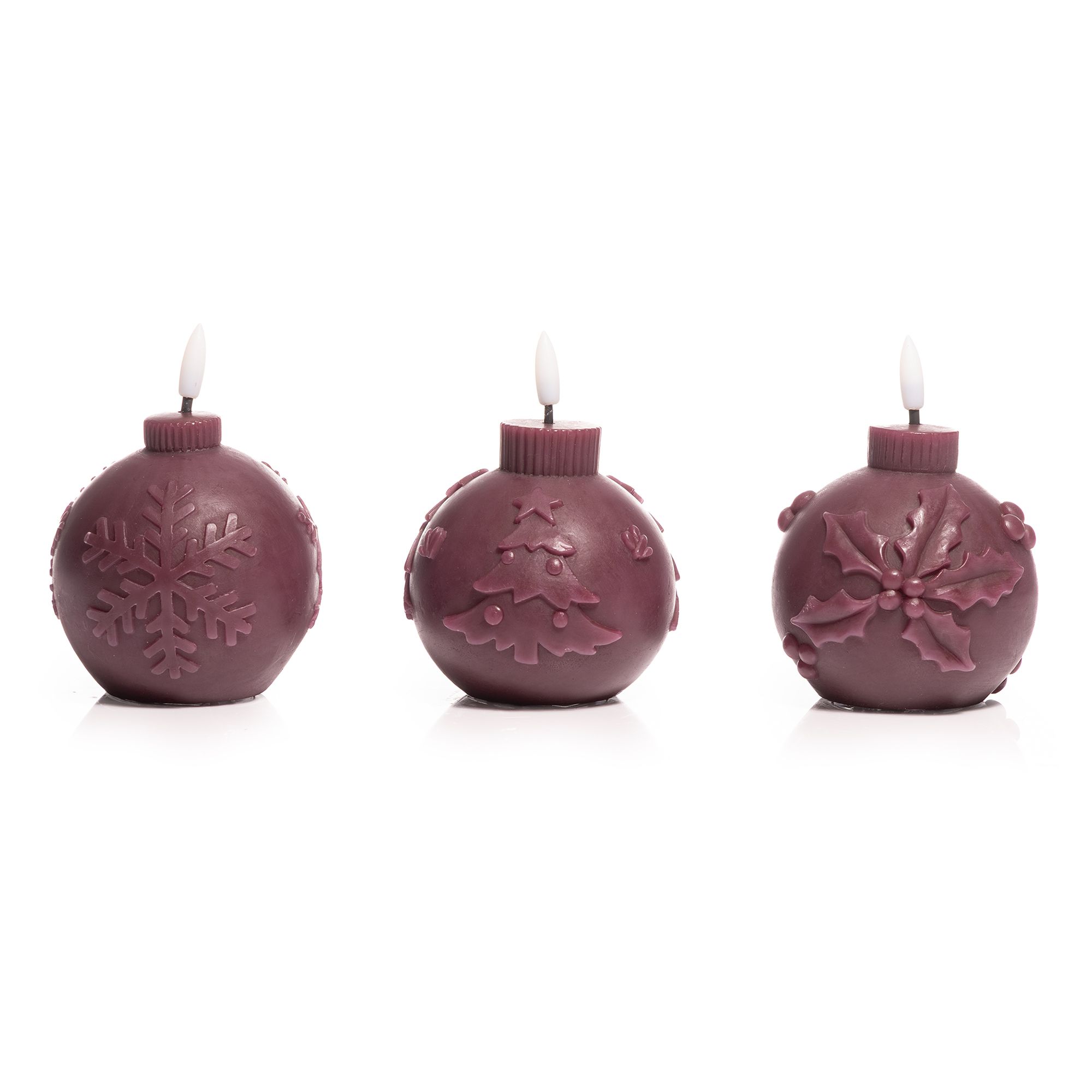 ELAMBIA 3 LED-Kerzen Weihnachtskugel Flamme Luma, Timer Ø 9cm
