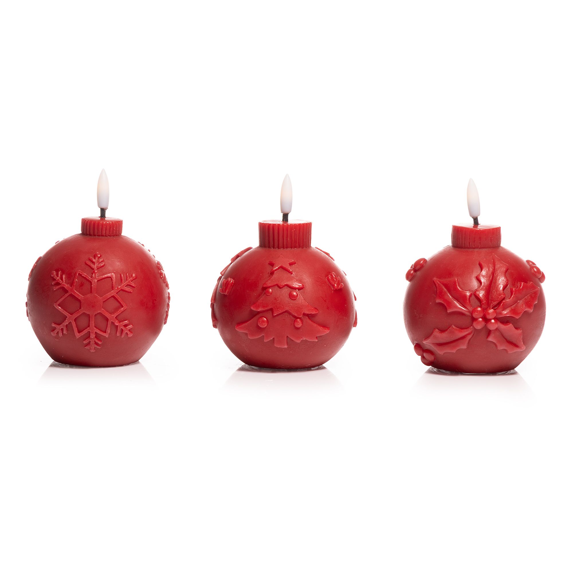 ELAMBIA 3 LED-Kerzen Weihnachtskugel Flamme Luma, Timer Ø 9cm