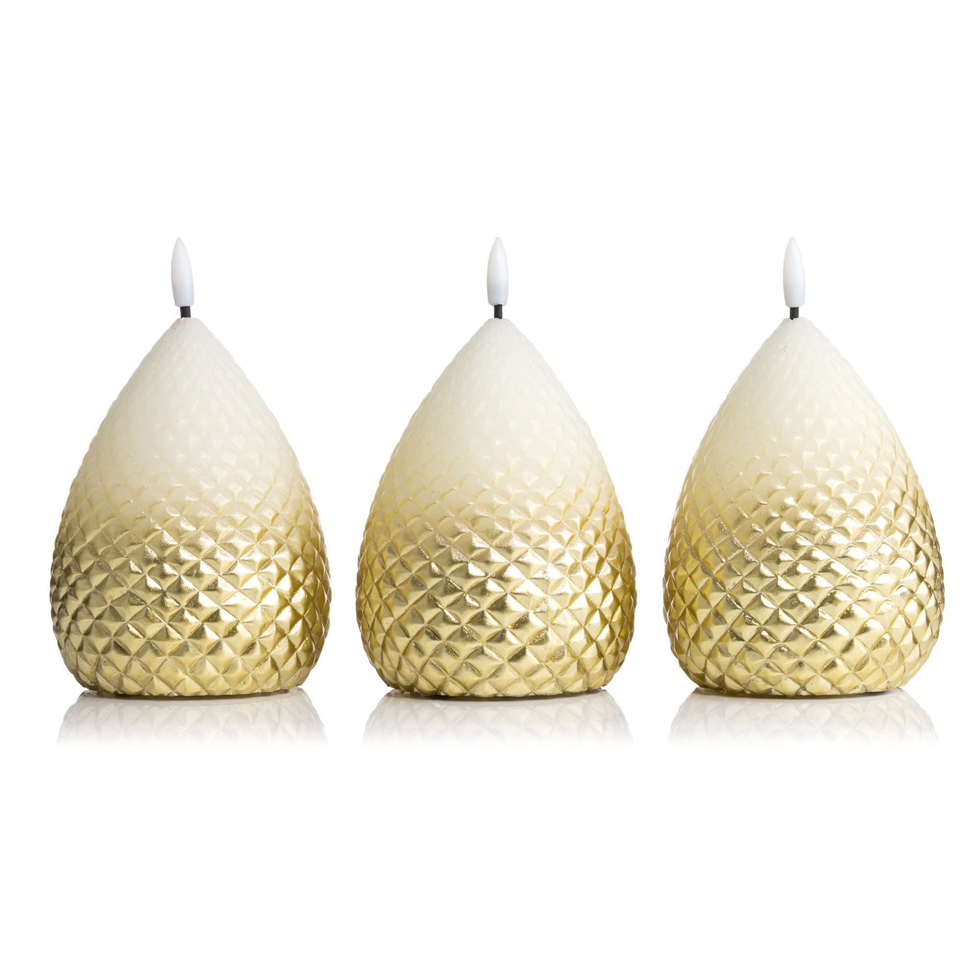 ELAMBIA 3 LED-Kerzen Tannenzapfen-Form Flamme Luma, Timer Höhe 13cm