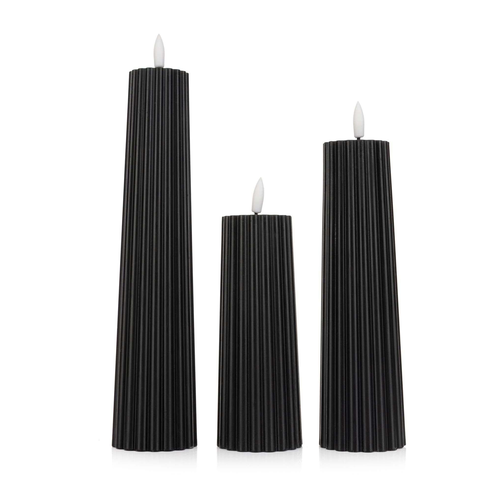 ELAMBIA 3 LED-Kerzen Kegelform Flamme Luma, Timer Höhe 16, 21 & 26cm