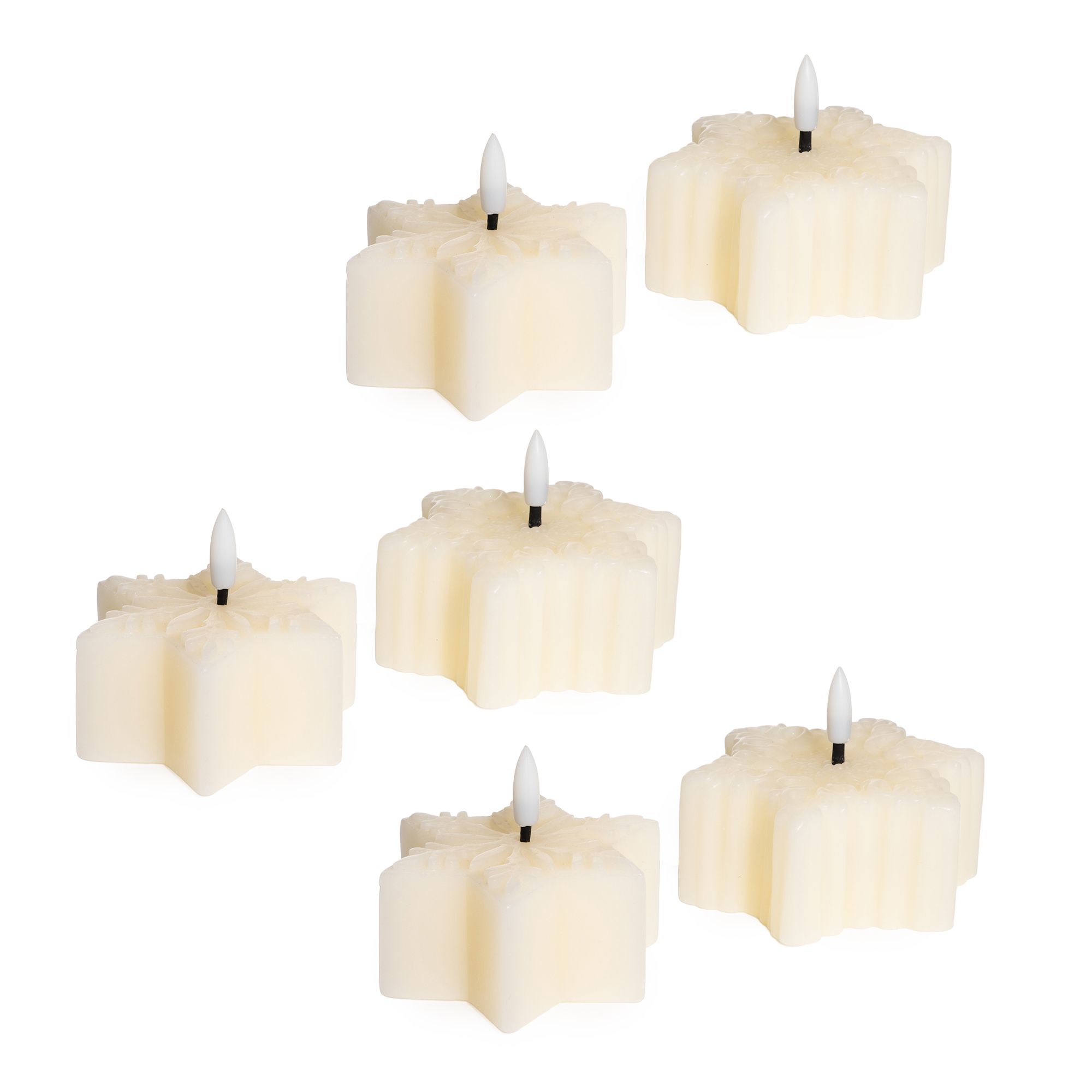 ELAMBIA 6 LED-Figurenkerzen Schneeflocken-Design Flamme Luma, Timer Höhe 4,5cm