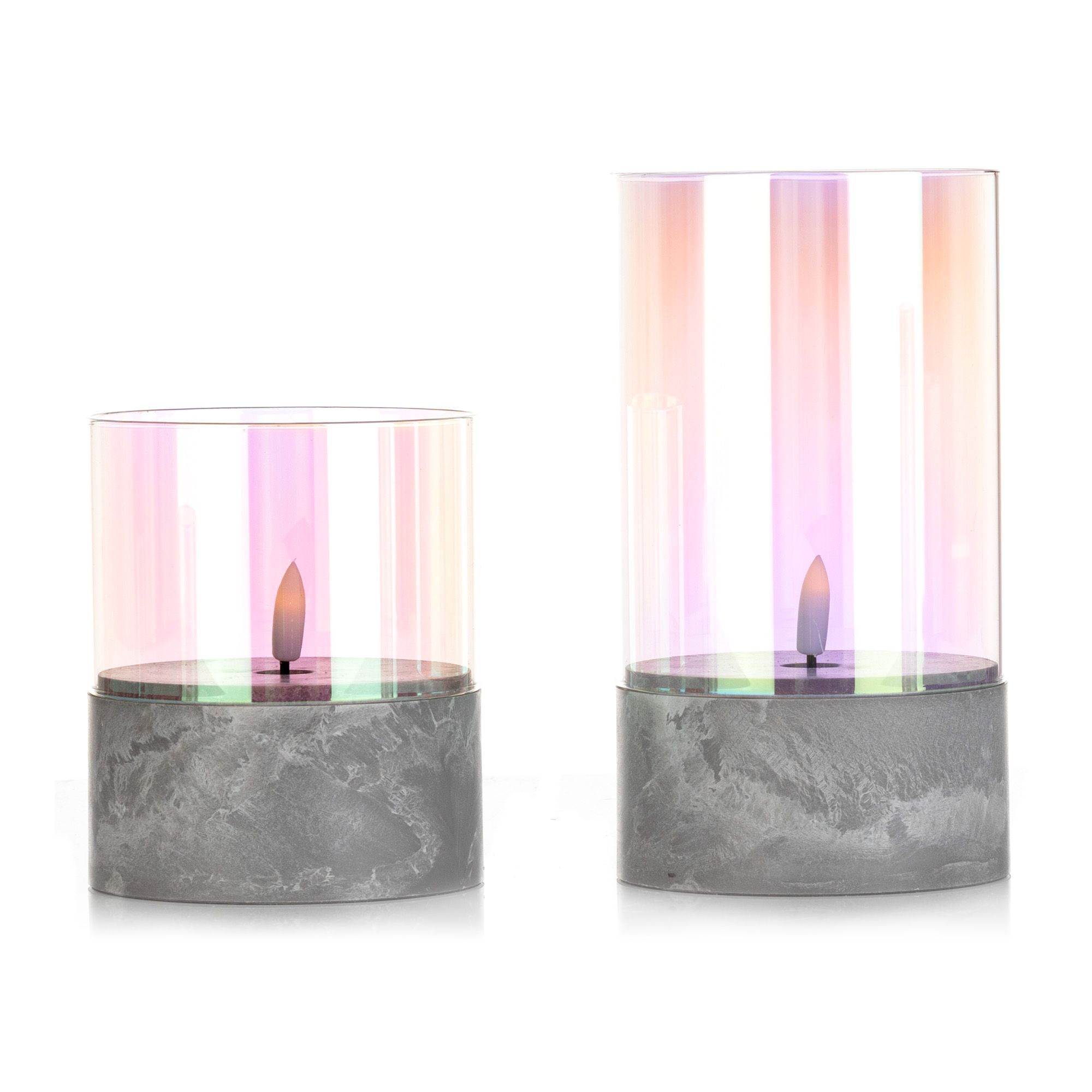 ELAMBIA 2 LED-Glaskerzen Spiegel-Effekt outdoorgeeignet H. 12 & 18cm, Ø 10cm