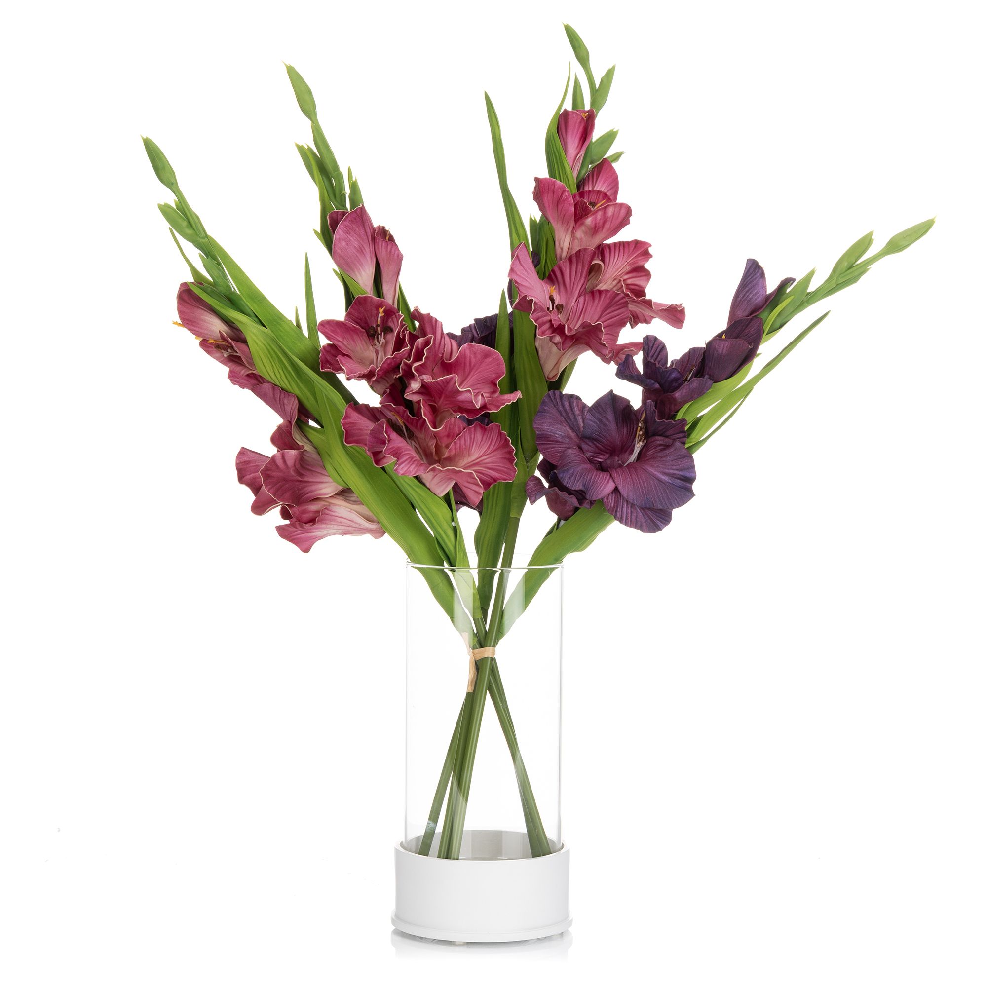 LUMIDA Flora künstliche Gladiolen Glasvase inkl. LED-Beleuchtung Höhe 60cm