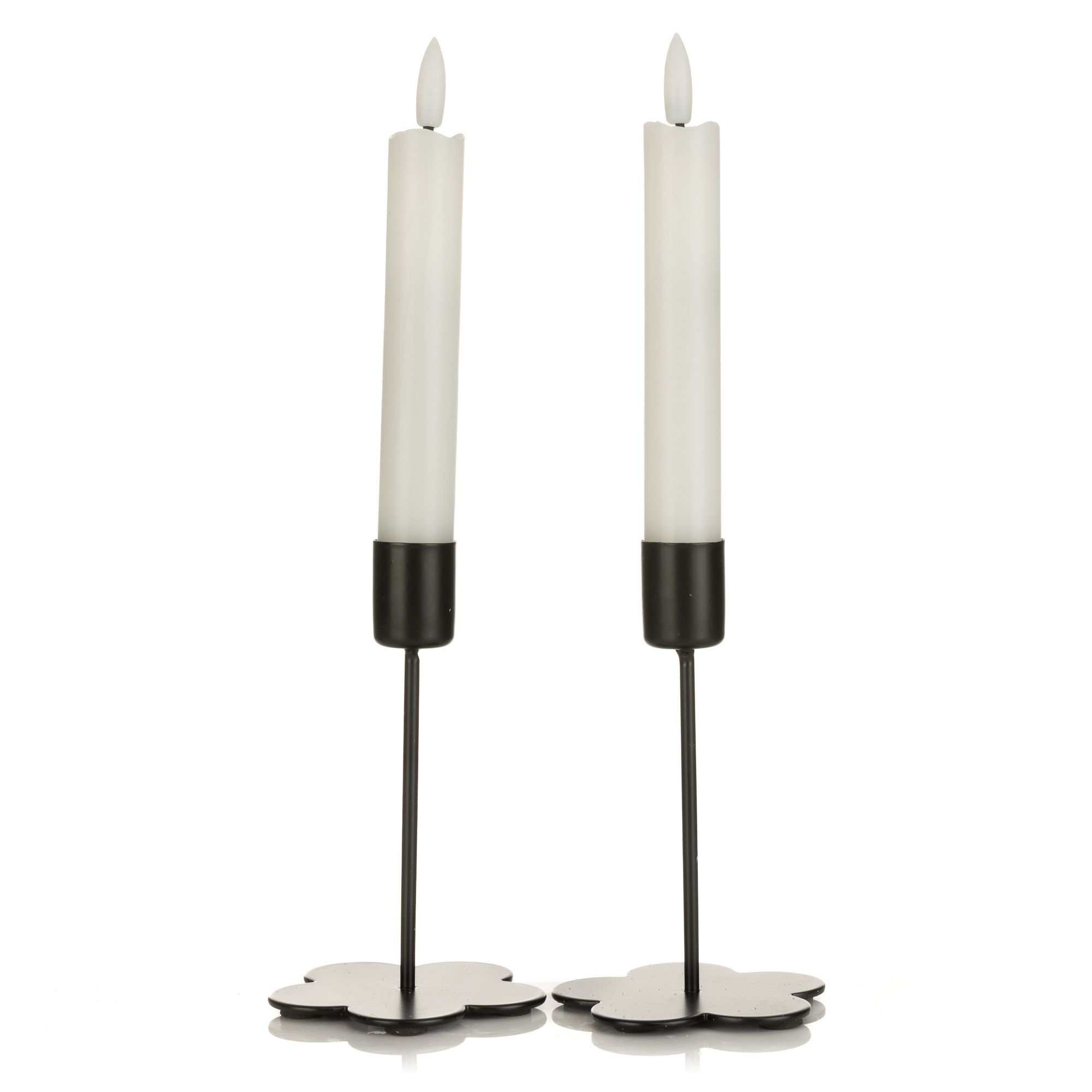 ELAMBIA 2 LED-Tafelkerzen inkl. Kerzenhalter Flamme Luma, Timer Höhe 16,5cm, Ø 2,2cm