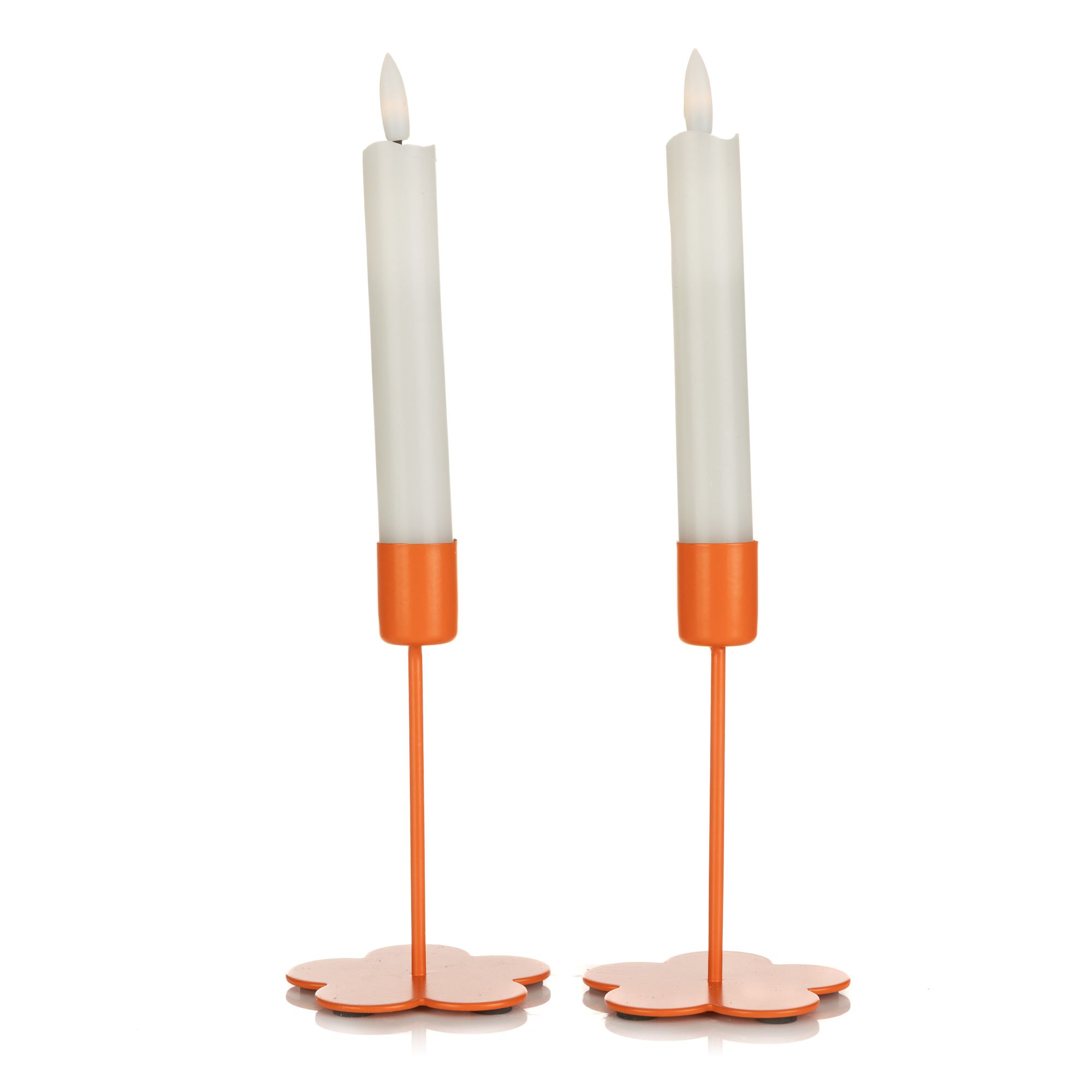 ELAMBIA 2 LED-Tafelkerzen inkl. Kerzenhalter Flamme Luma, Timer Höhe 16,5cm, Ø 2,2cm