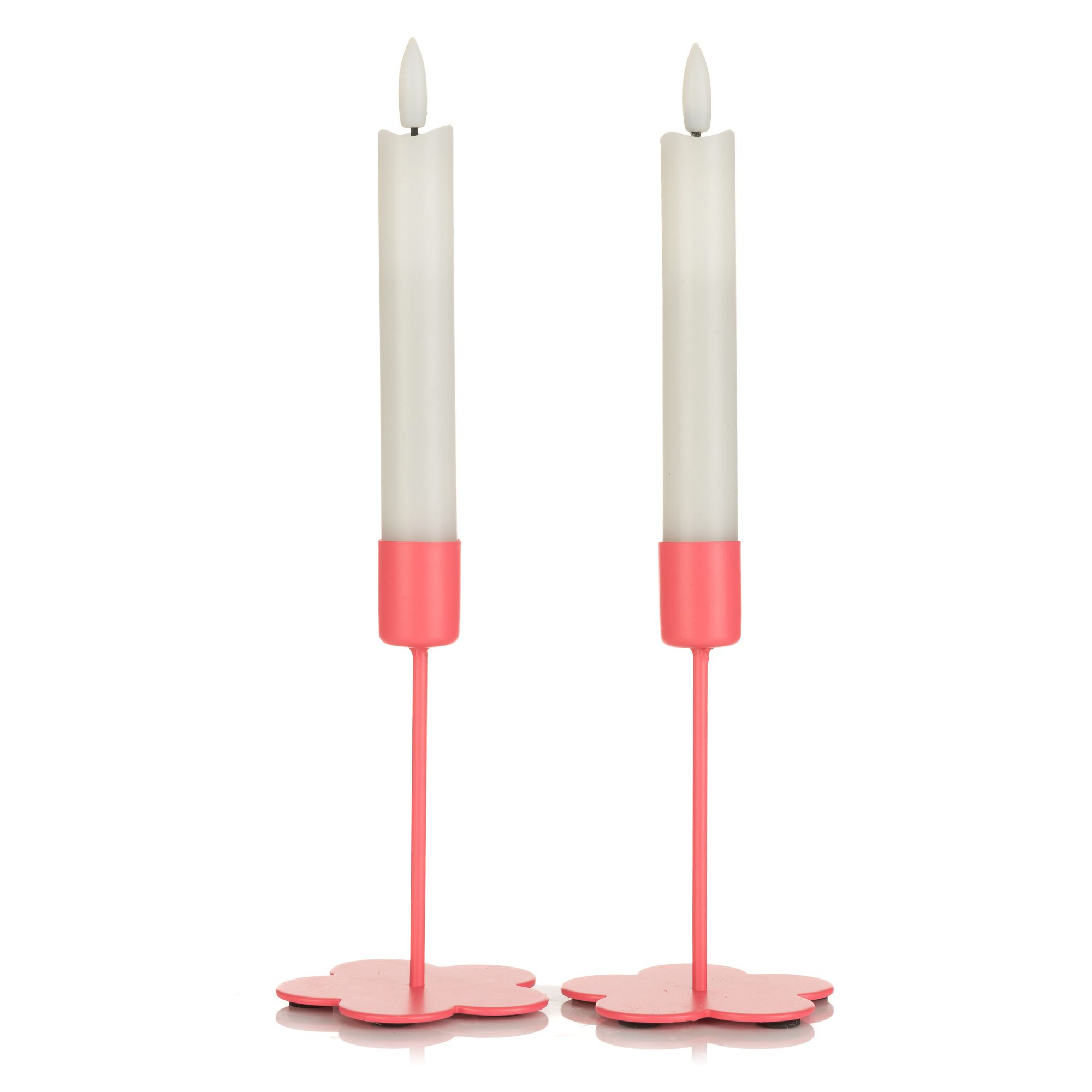 ELAMBIA 2 LED-Tafelkerzen inkl. Kerzenhalter Flamme Luma, Timer Höhe 16,5cm, Ø 2,2cm