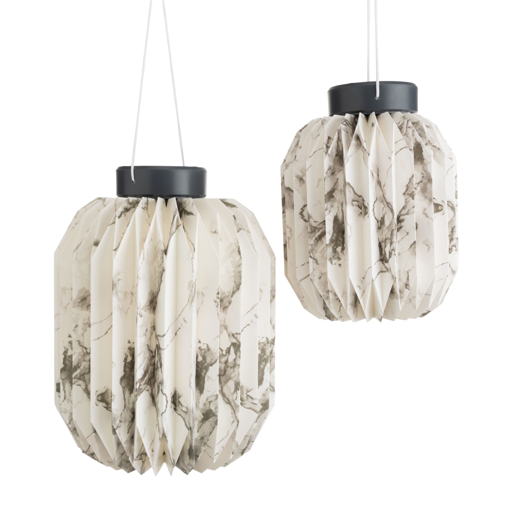 LUMIDA Casa 2 Origami-Leuchten Marmor-Optik 5h-Timerfunktion Höhe 20cm & 26cm