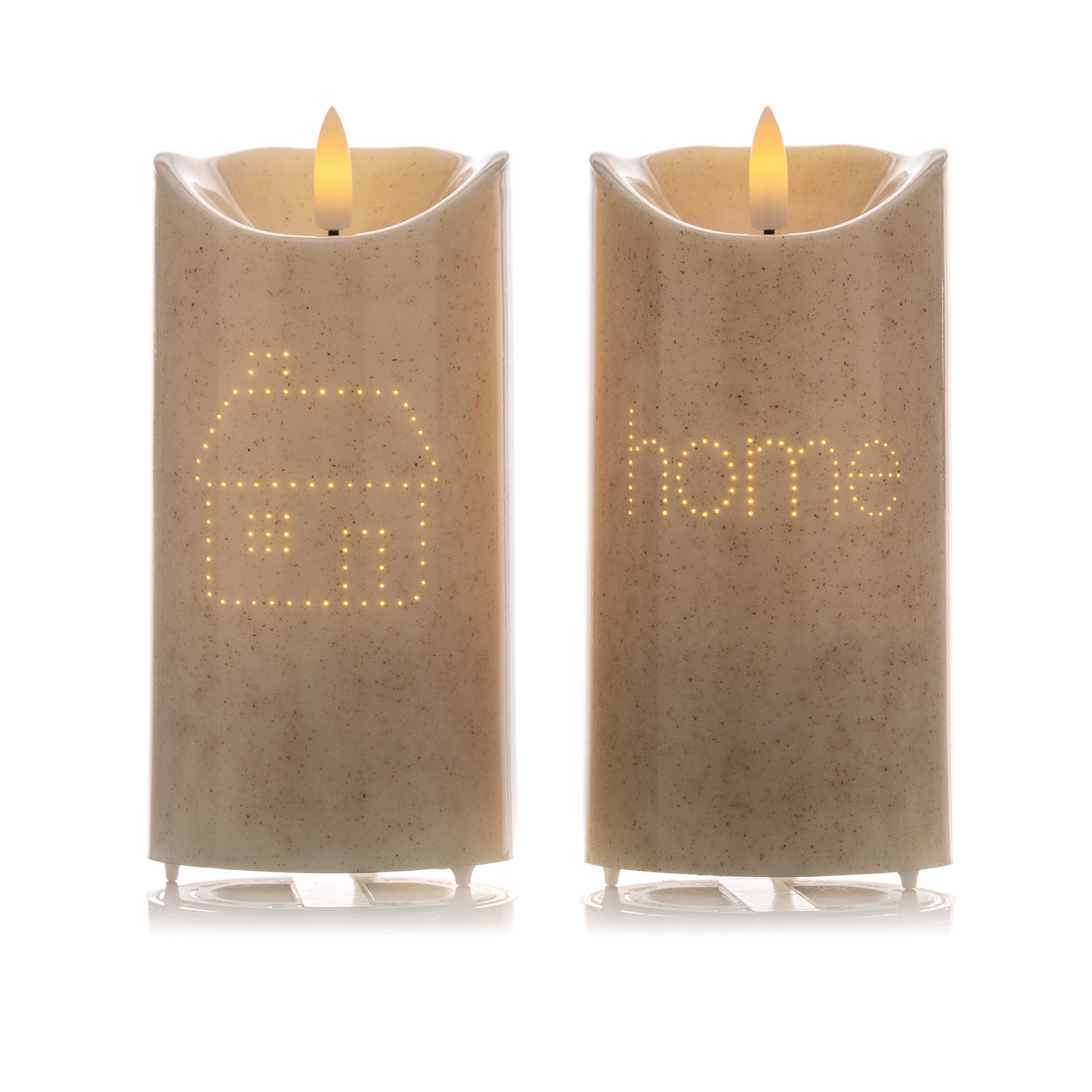 ELAMBIA 2 LED-Kerzen Fiberglas-Effekt Motiv & Begriff outdoorgeeignet