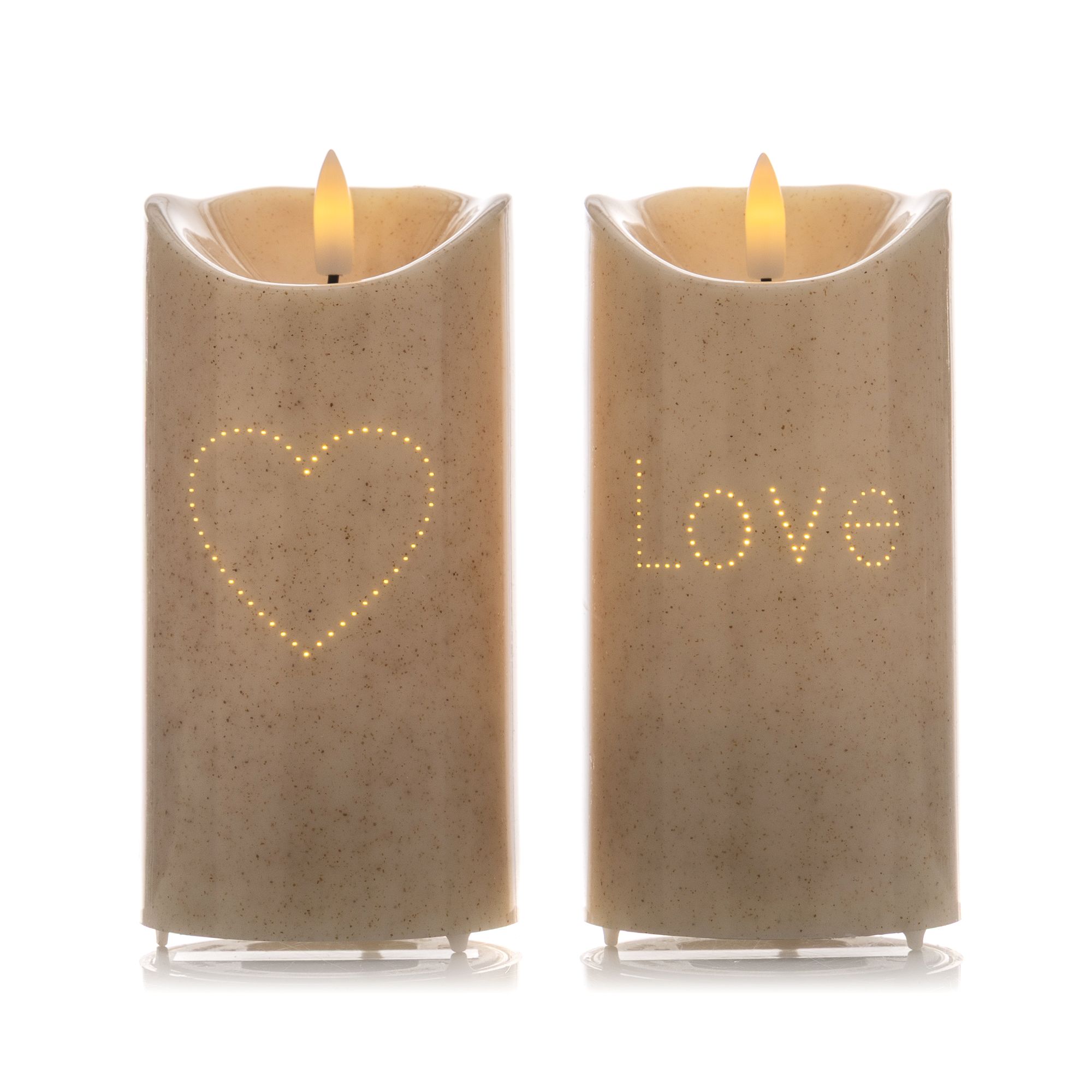 ELAMBIA 2 LED-Kerzen Fiberglas-Effekt Motiv & Begriff outdoorgeeignet