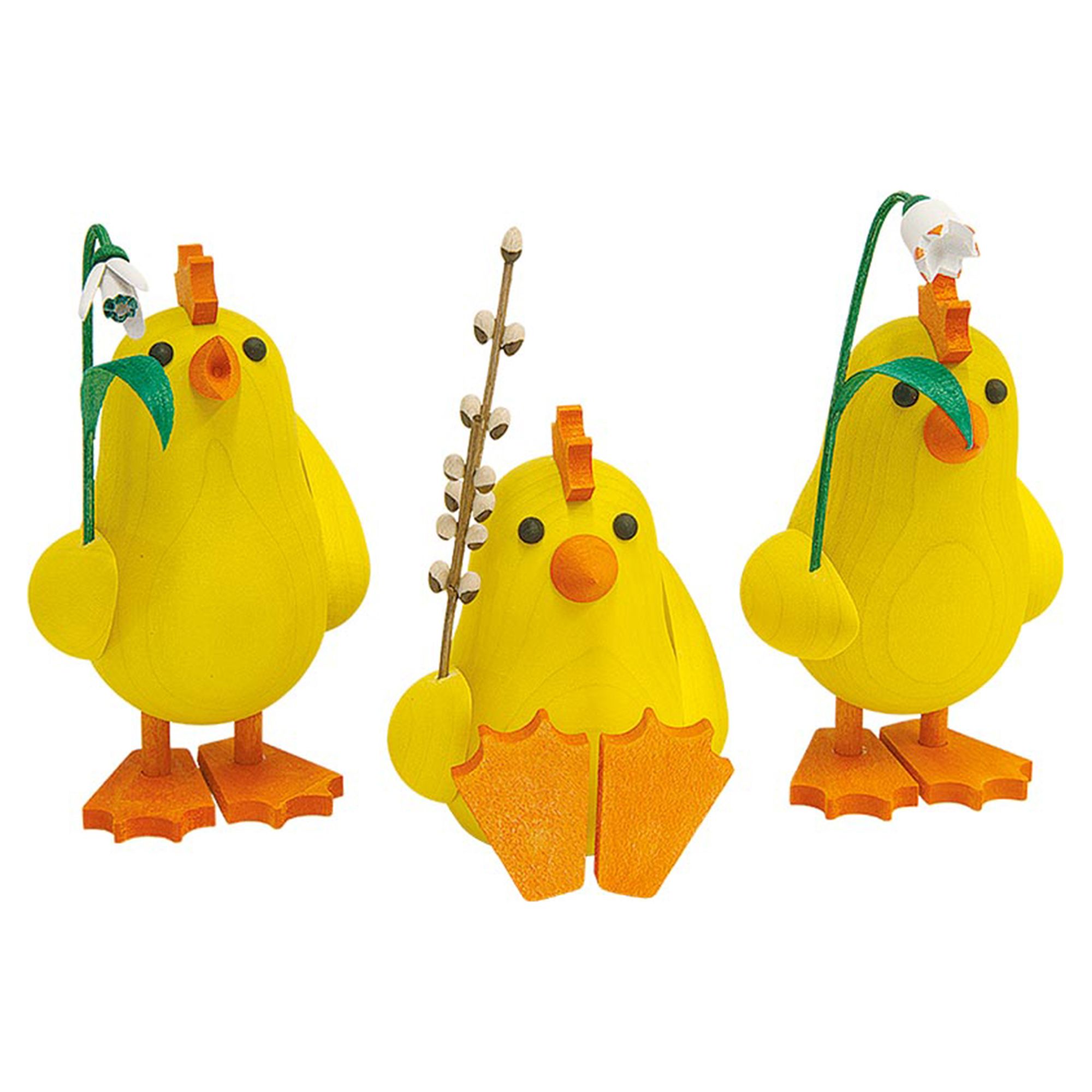 GLÄSSER SEIFFEN Kükengruppe mit Blumen handbemalt 3 Küken, Höhe 13cm