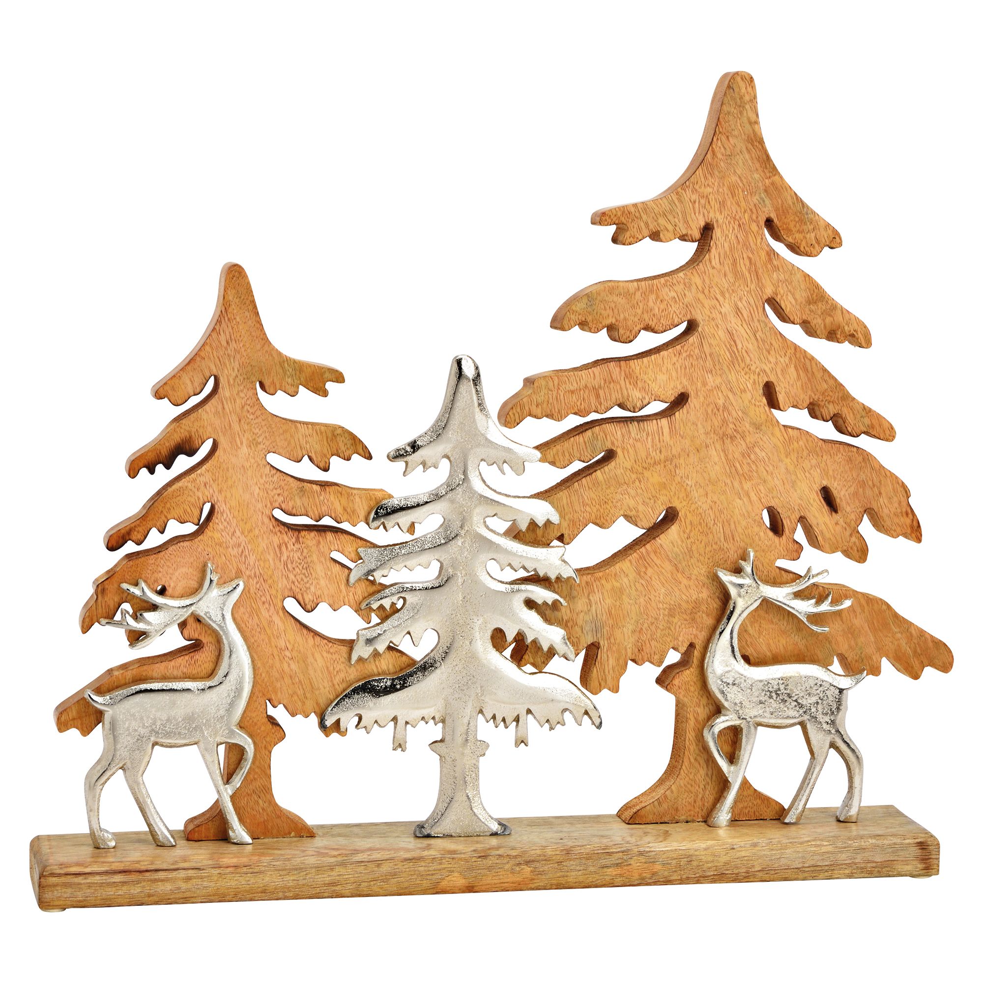 WURM Deko-Element Tannenbäume & Hirsch Mangoholz & Metall Größenauswahl