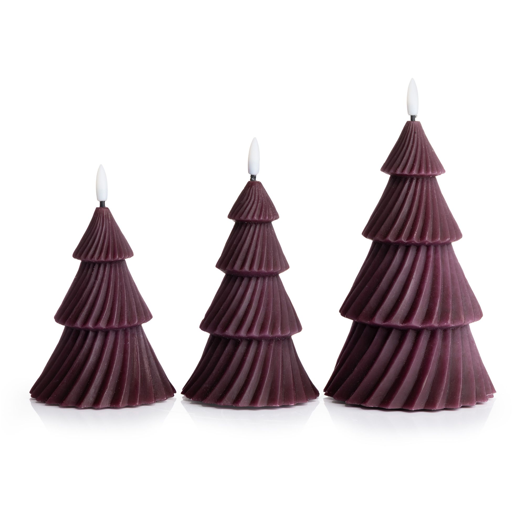 ELAMBIA 3 LED-Figurenkerzen Weihnachtsbaum-Form Flamme Luma, Timer H 16 & 17,5 & 22,5cm