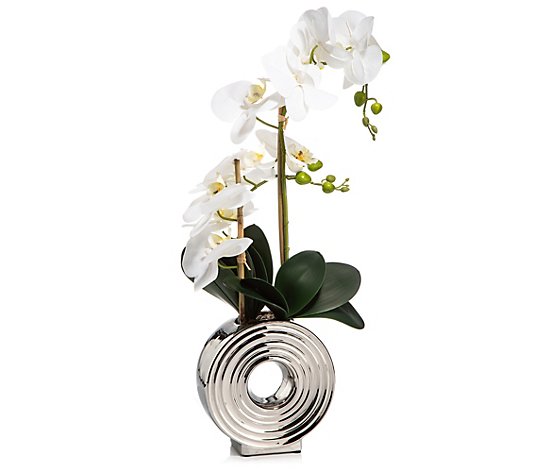 ABELLA Flora Orchidee Designtopf silber Höhe ca. 63cm