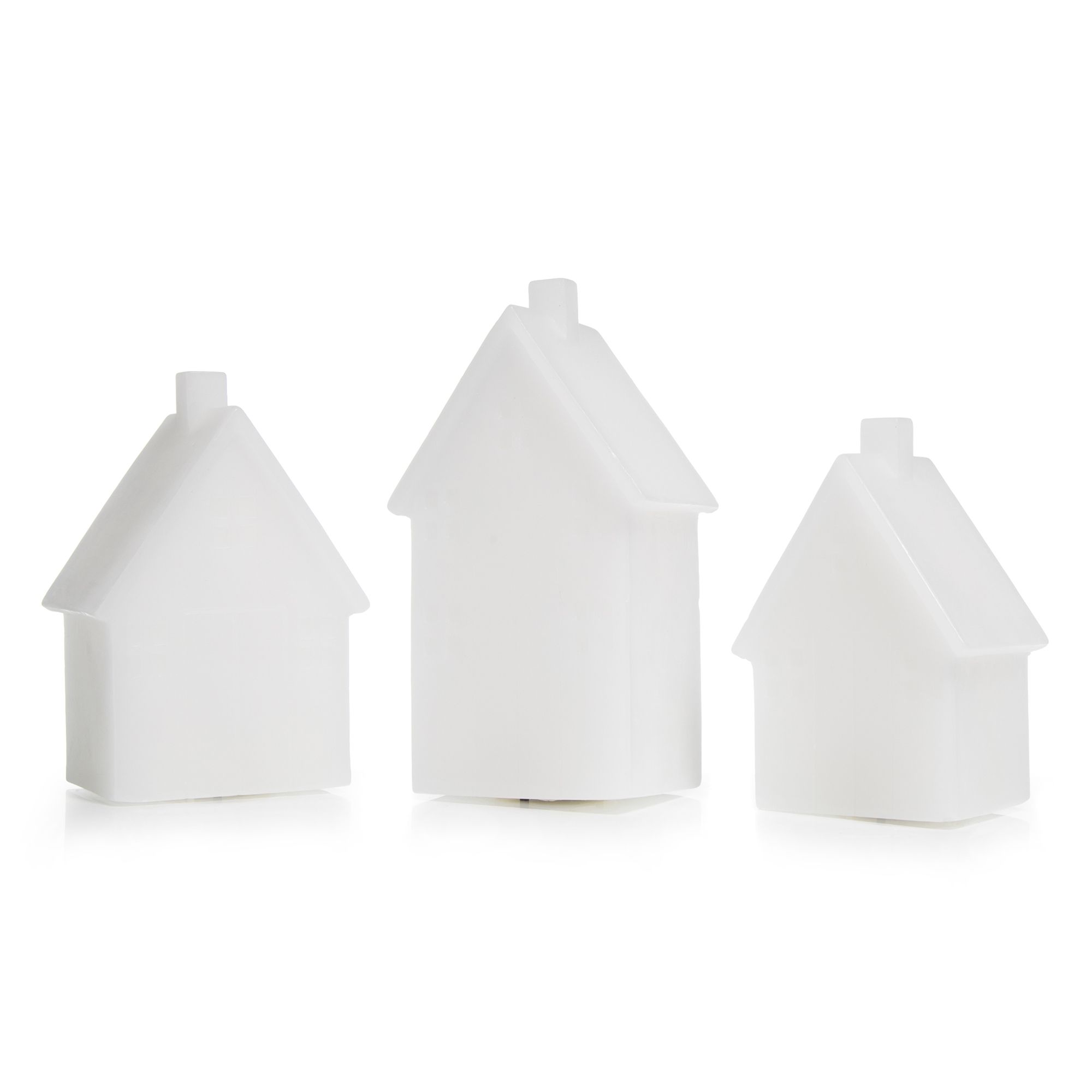 ELAMBIA 3 LED-Kerzen Häuschen-Design 5h-Timerfunktion Höhe 10, 12 & 14,5cm