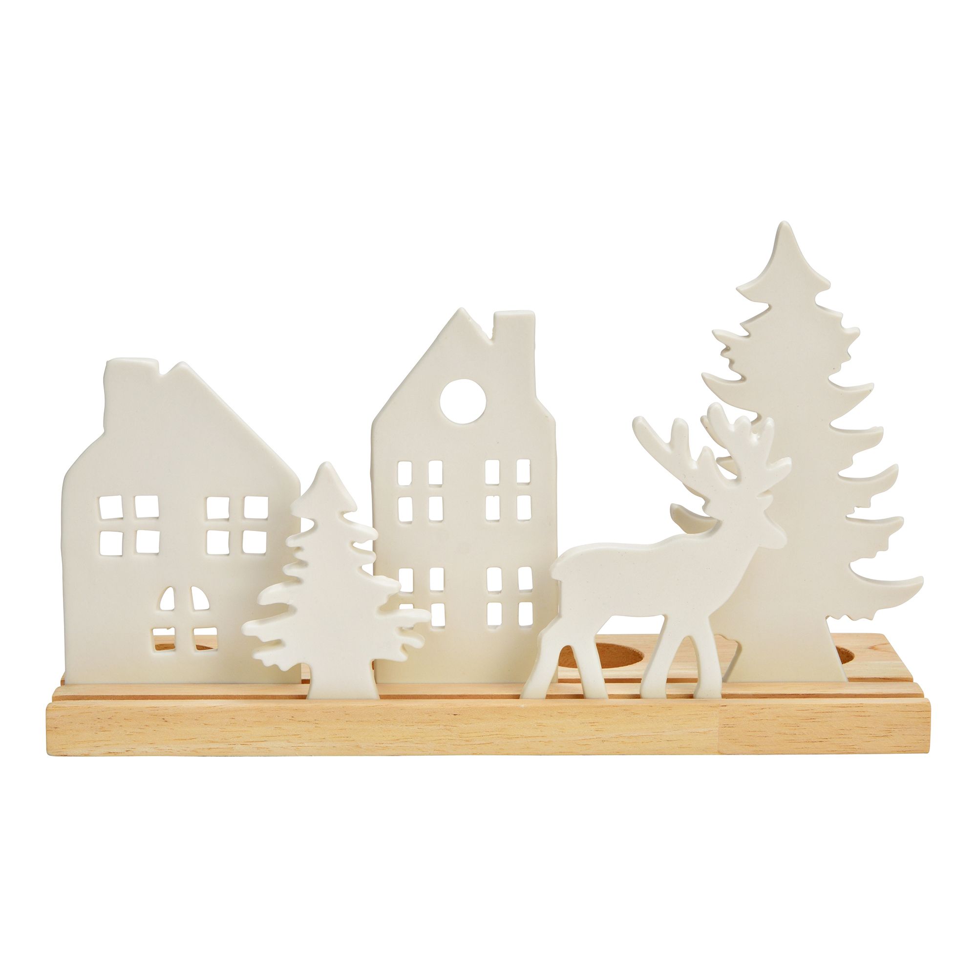 WURM Adventsgesteck Haus, Baum & Hirsch aus Porzellan & Holz