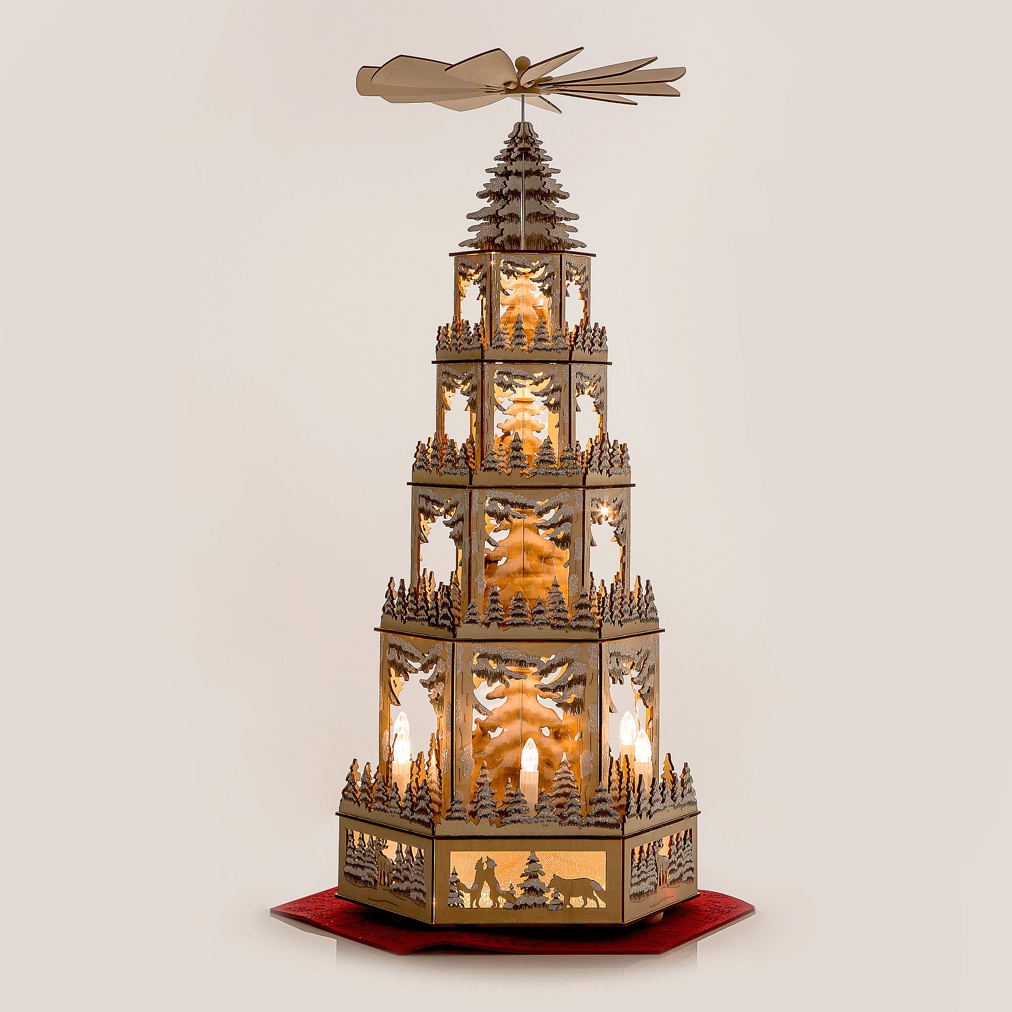 Holzpyramide OF Weihnachtspyramide XL aus Holz mit LED Beleuchtung und Timer