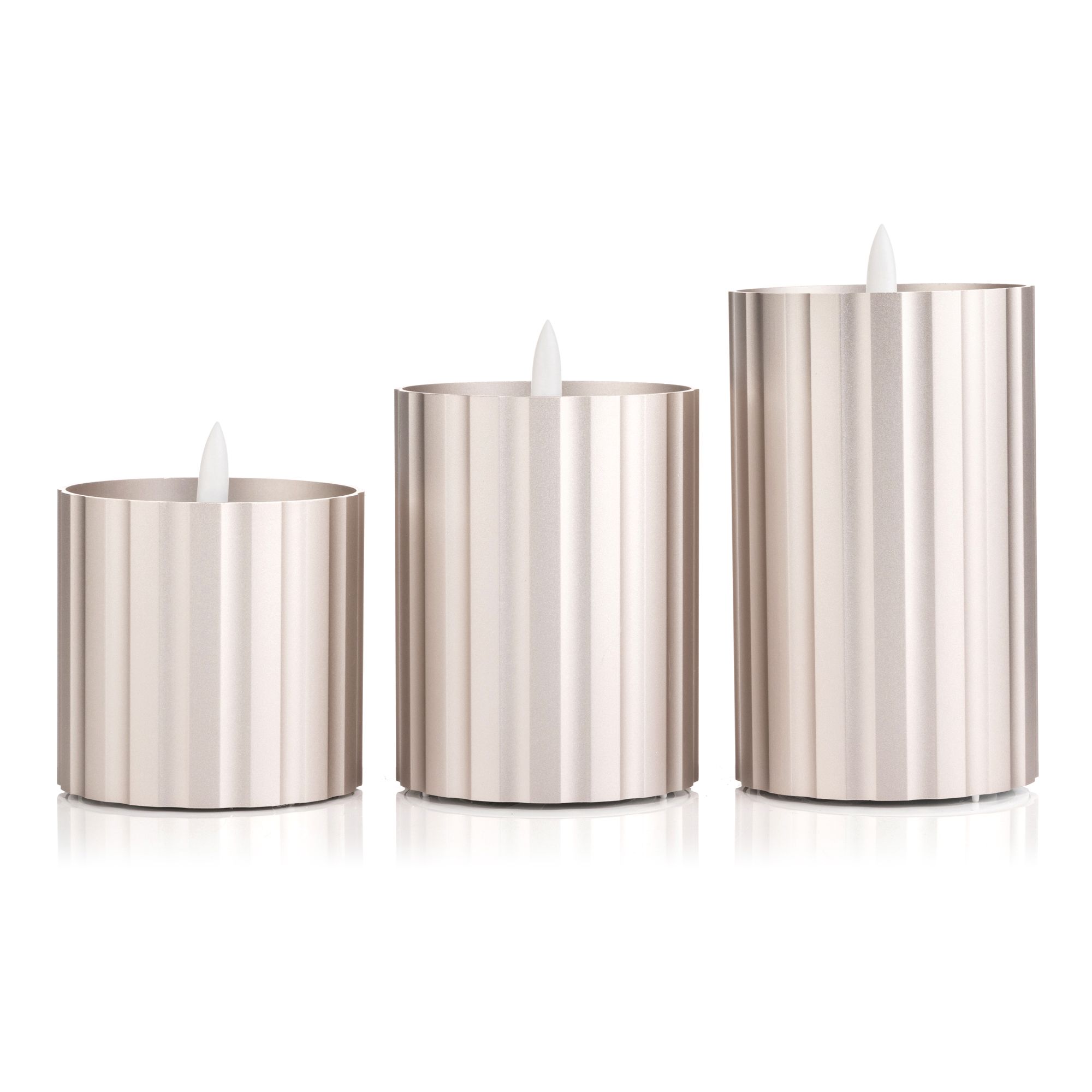 ELAMBIA 3 LED-Kerzen Aluminium-Körper Flamme Luma, Timer 600h Brenndauer