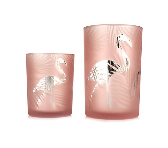 LUMIDA Casa 2 Deko-Gläser Flamingo-Design 5h-Timerfunktion Höhe 12,5 & 18cm
