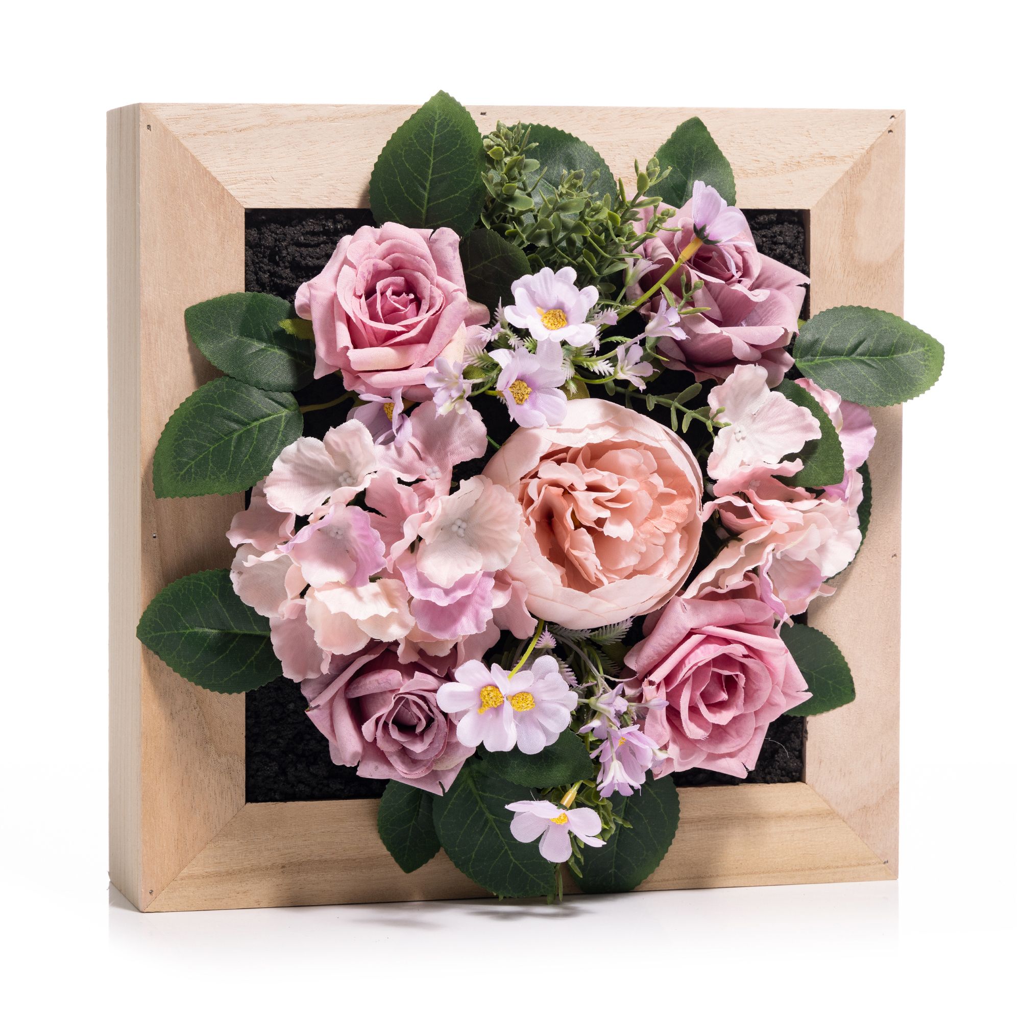 LUMIDA Flora LED-Blumenbild in Holzrahmen 6 LEDs, Timer 30x30x14cm