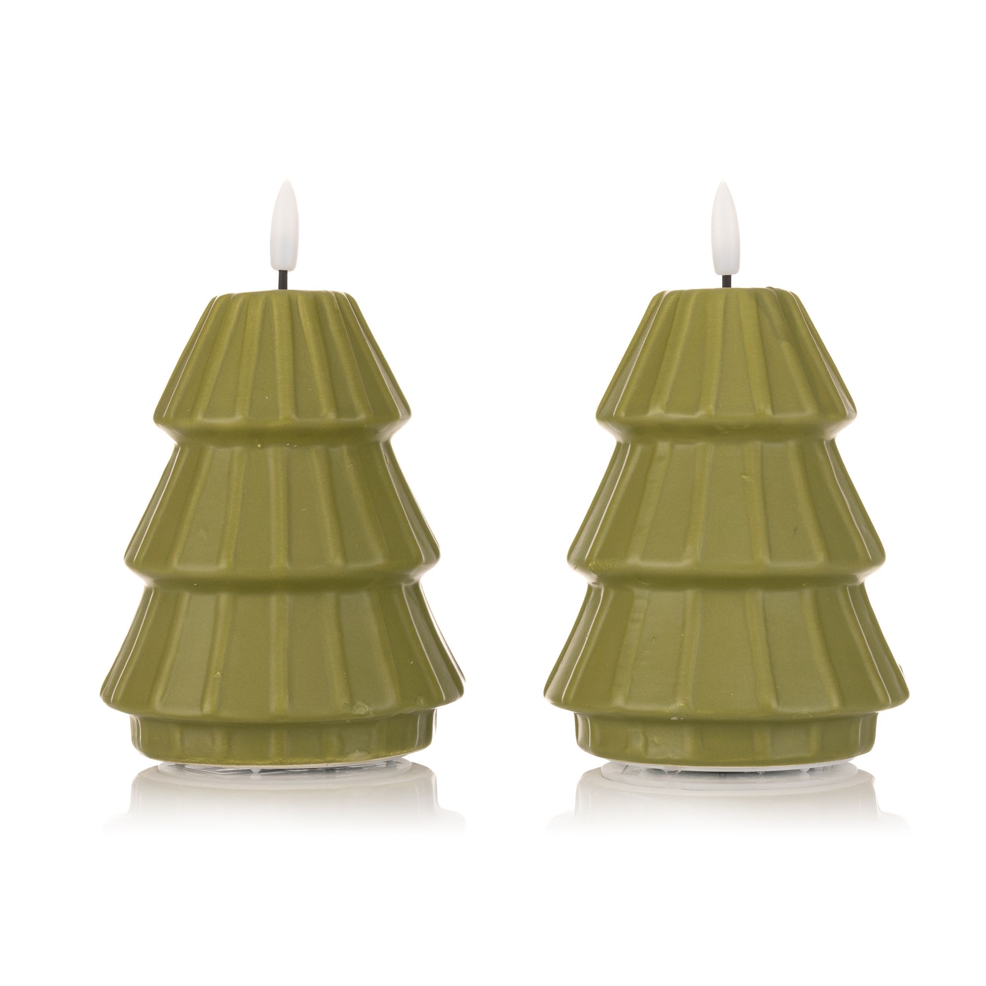 ELAMBIA 2 LED-Kerzen Tannenbaum modern Flamme Luma, Timer Höhe 12,5cm, Ø 9,5cm