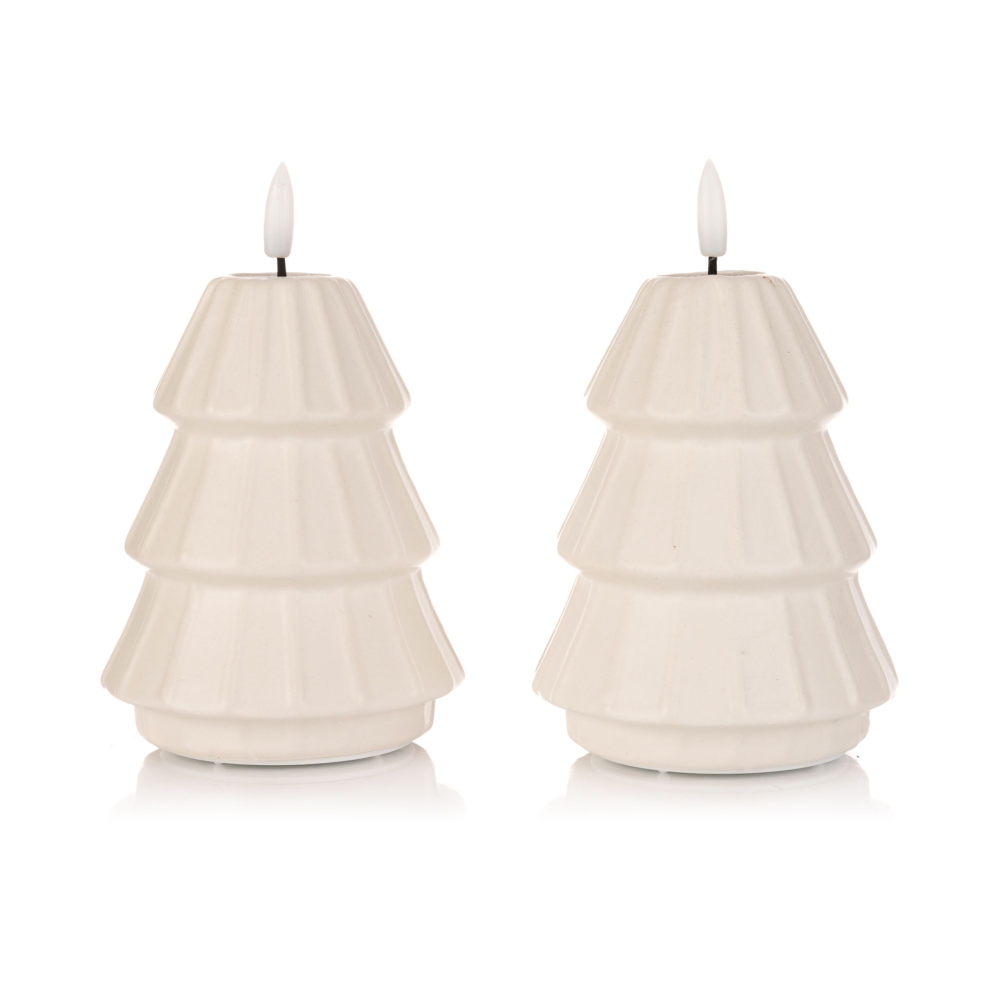 ELAMBIA 2 LED-Kerzen Tannenbaum modern Flamme Luma, Timer Höhe 12,5cm, Ø 9,5cm