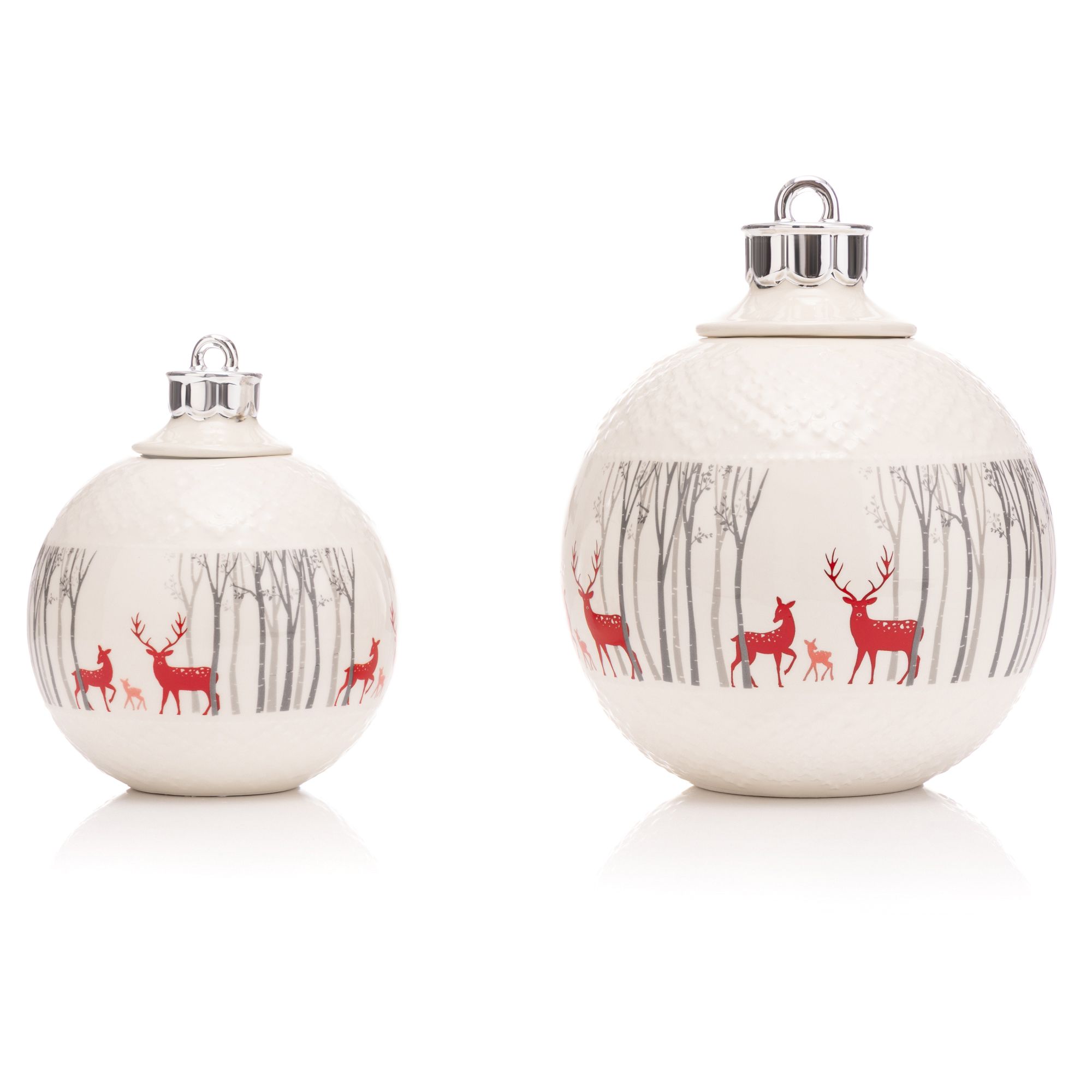 ABELLA Xmas 2 Keramik-Dosen Weihnachtskugel Rentier-Motiv Ø 13cm & 22cm
