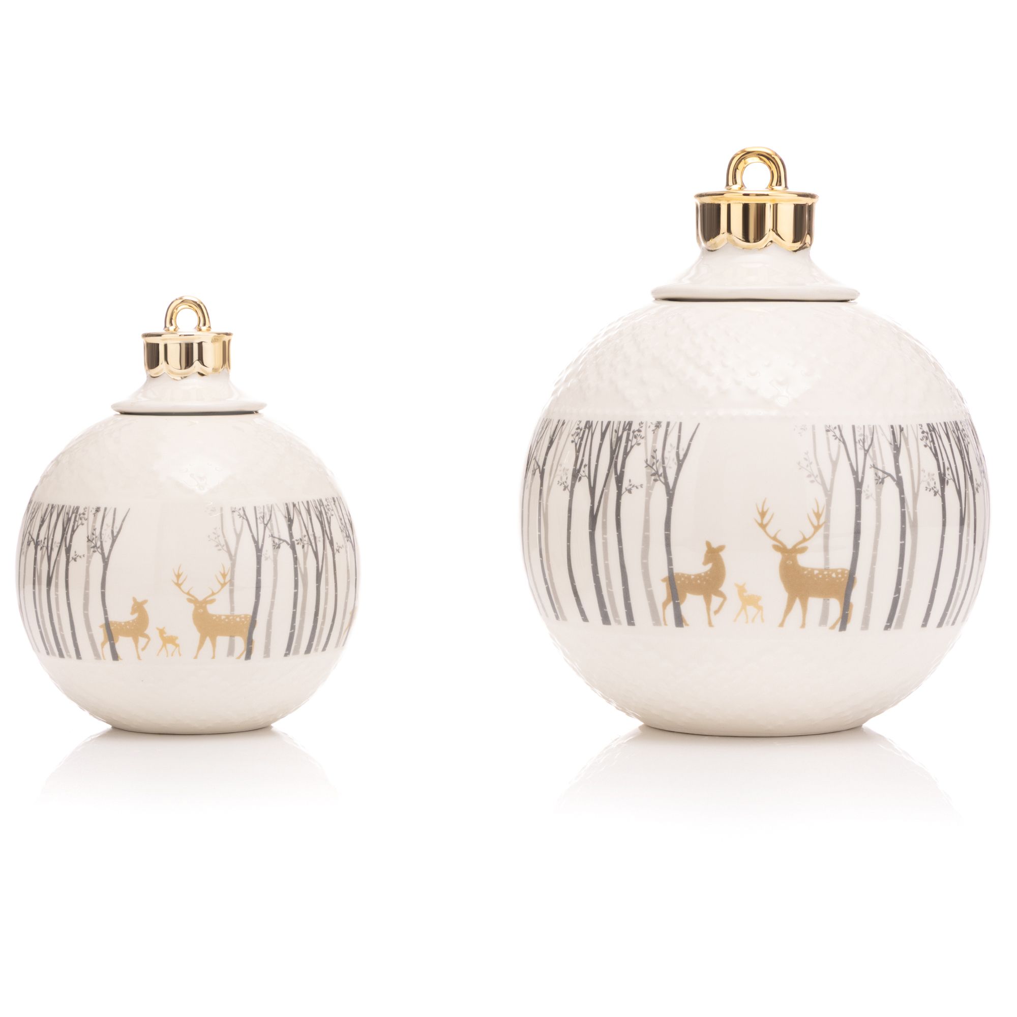 ABELLA Xmas 2 Keramik-Dosen Weihnachtskugel Rentier-Motiv Ø 13cm & 22cm