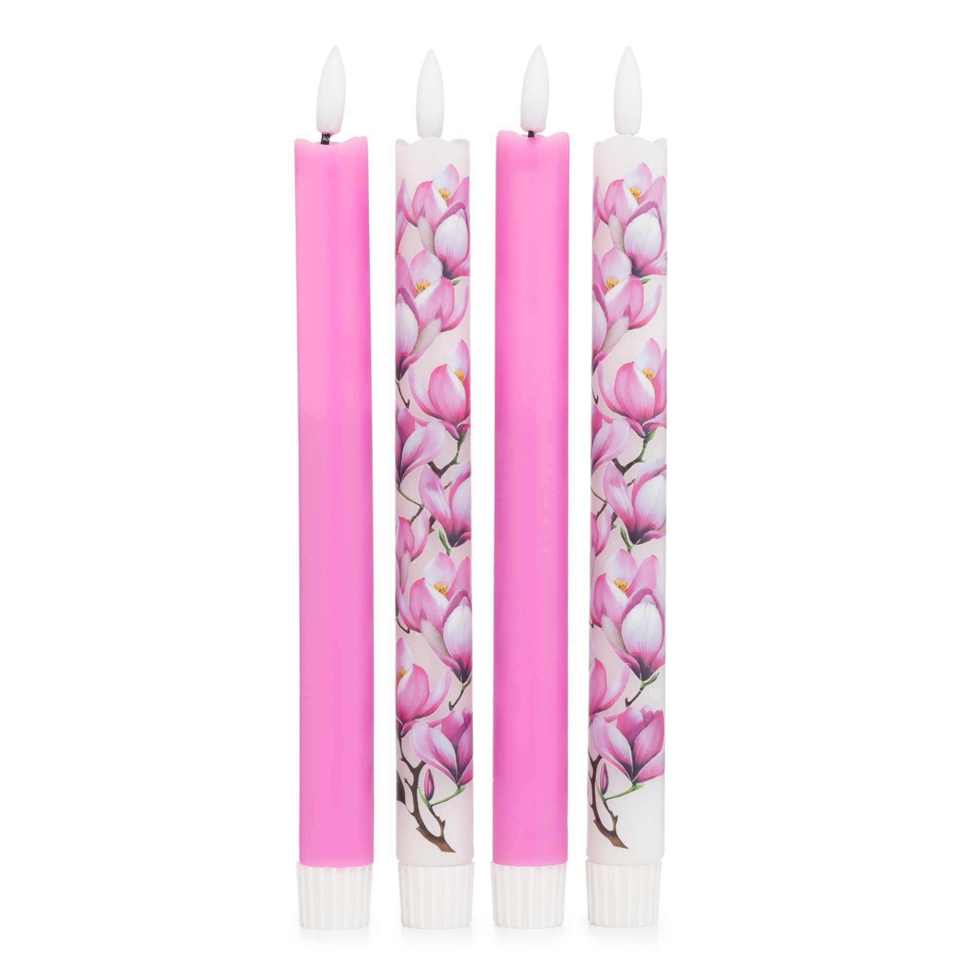 ELAMBIA 4 LED-Tafelkerzen Blumendesign & uni Flamme Luma, Timer Höhe 24cm, Ø 2,2cm
