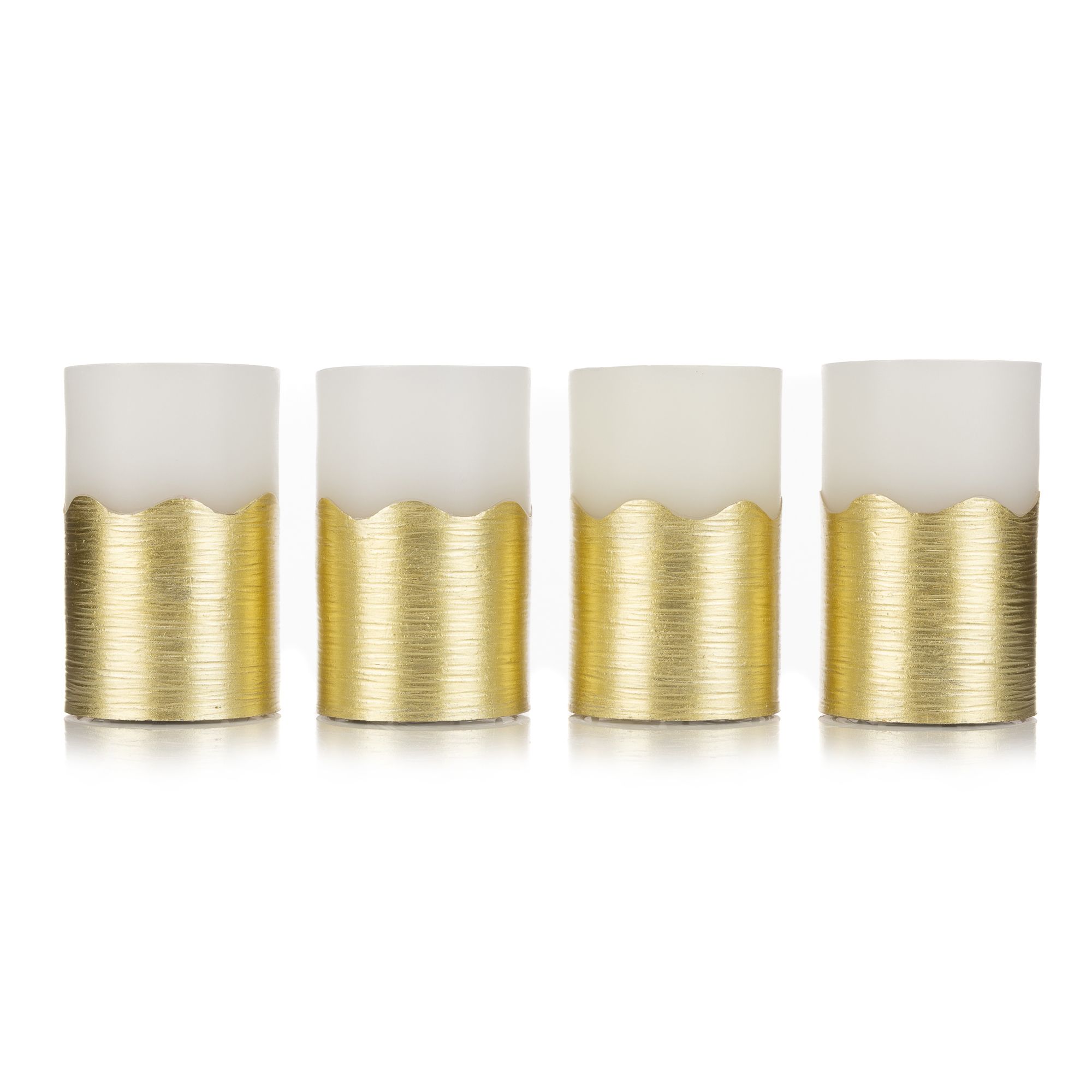 ELAMBIA 4 LED-Kerzen Metallic-Sockel Flamme Luma, Timer Höhe 12,5cm, Ø 7,5cm