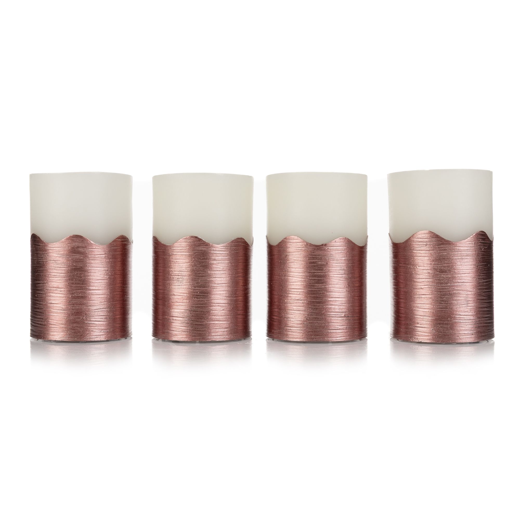 ELAMBIA 4 LED-Kerzen Metallic-Sockel Flamme Luma, Timer Höhe 12,5cm, Ø 7,5cm