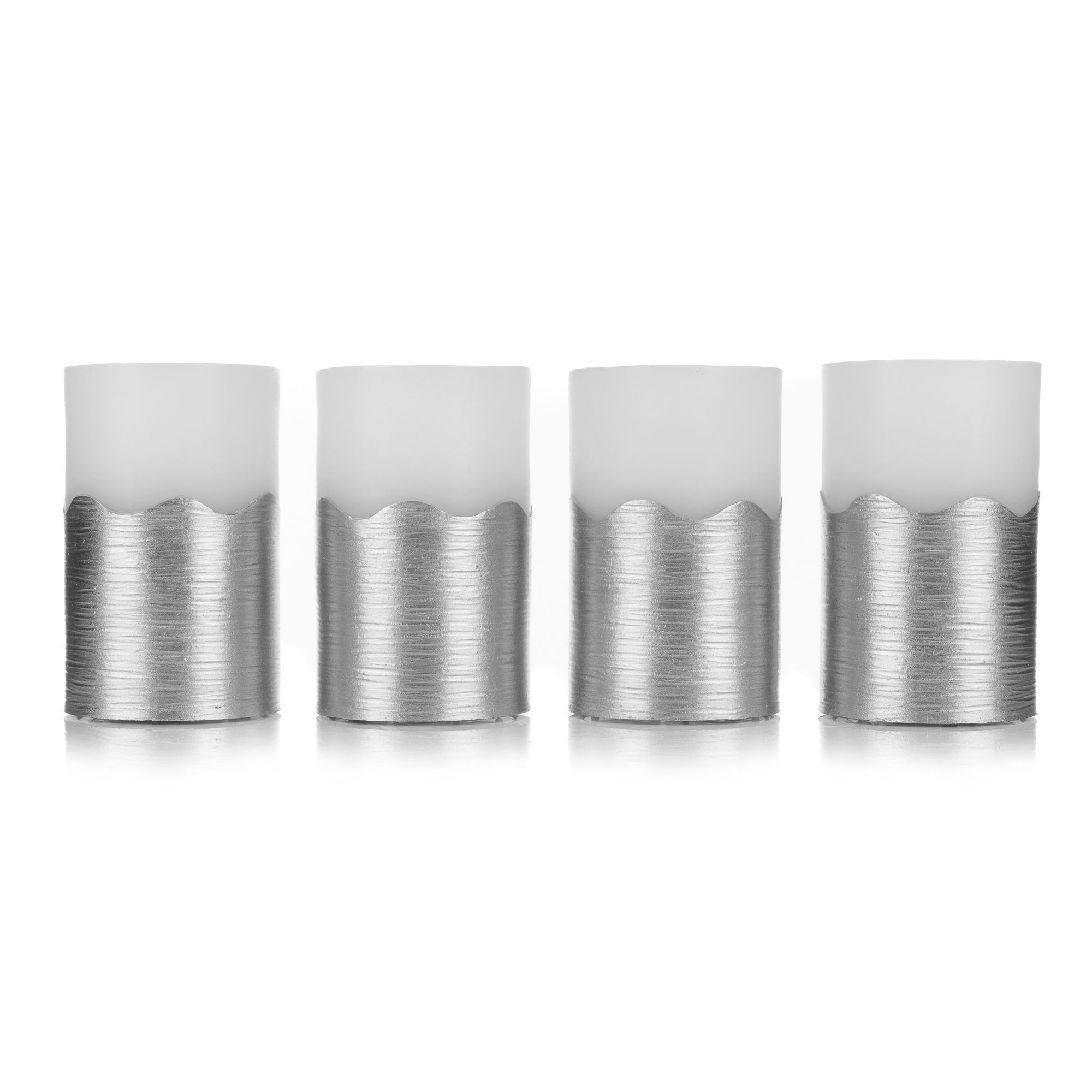 ELAMBIA 4 LED-Kerzen Metallic-Sockel Flamme Luma, Timer Höhe 12,5cm, Ø 7,5cm