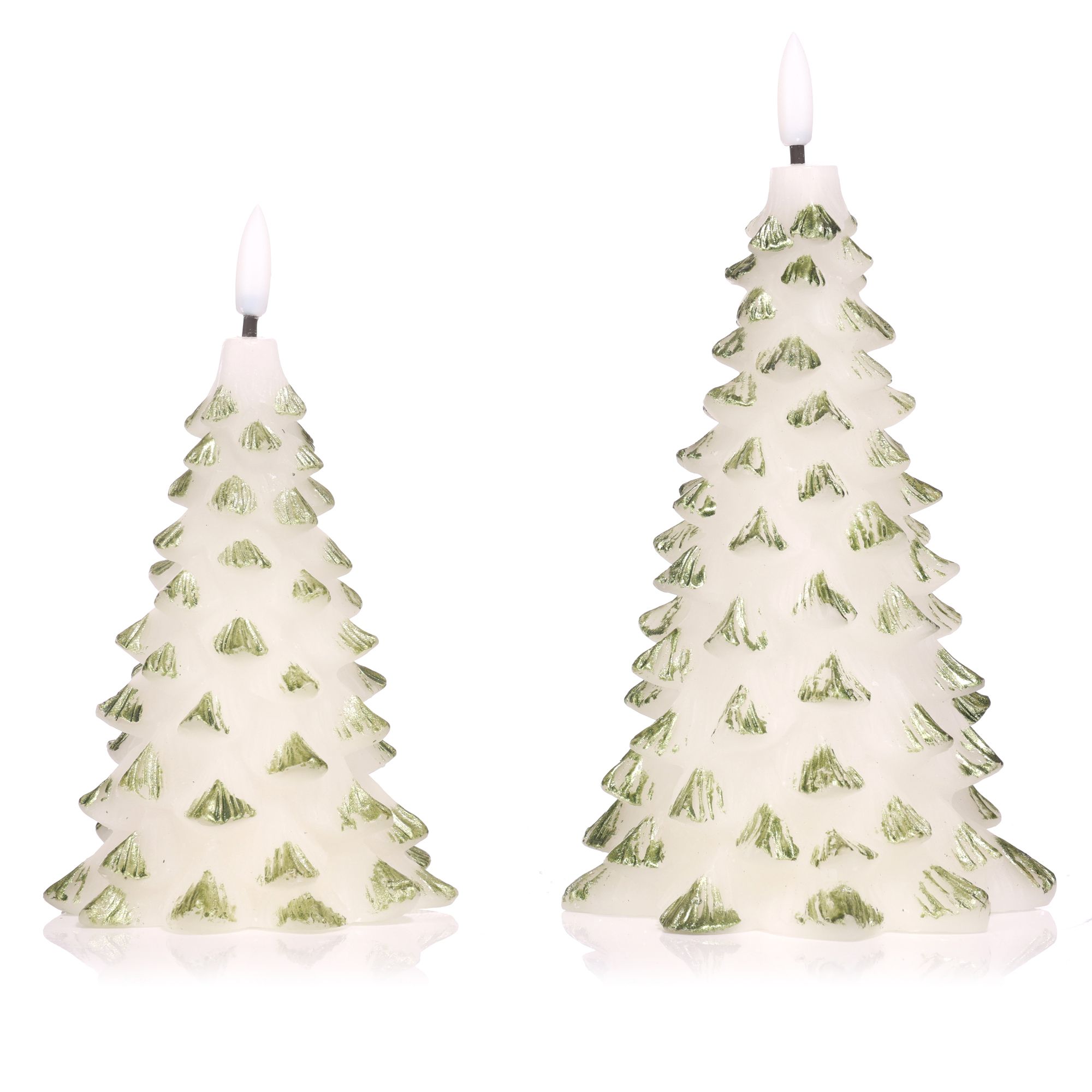ELAMBIA 2 LED-Kerzen Tannenbäume Flamme Luma, Timer Höhe 16cm & 20cm