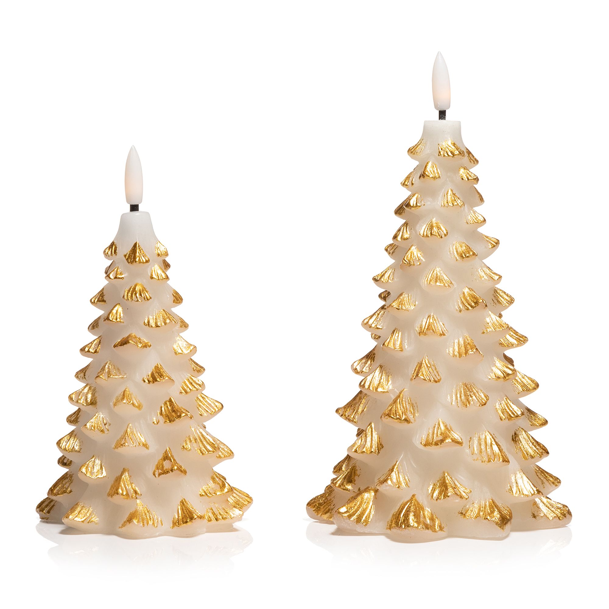ELAMBIA 2 LED-Kerzen Tannenbäume Flamme Luma, Timer Höhe 16cm & 20cm