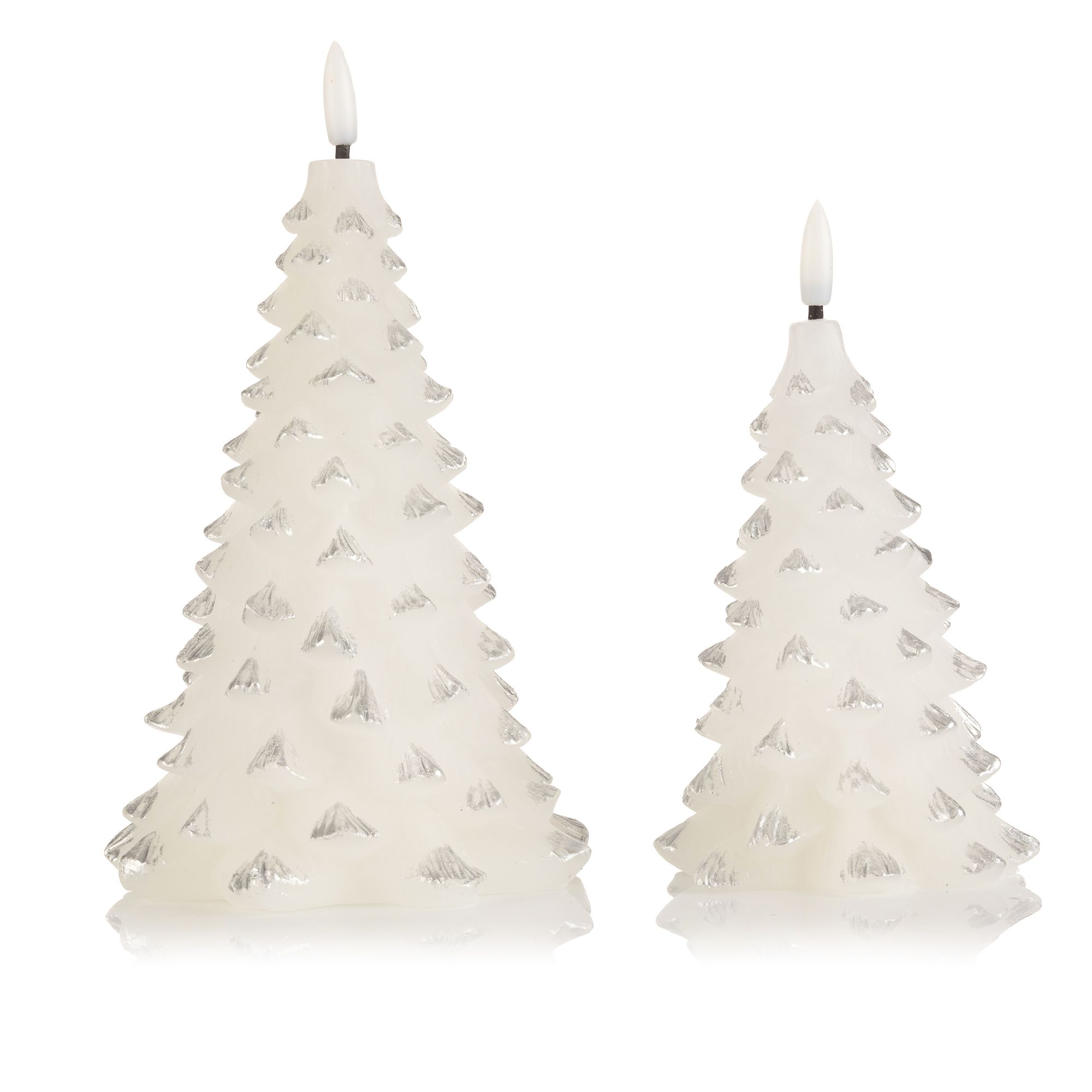 ELAMBIA 2 LED-Kerzen Tannenbäume Flamme Luma, Timer Höhe 16cm & 20cm