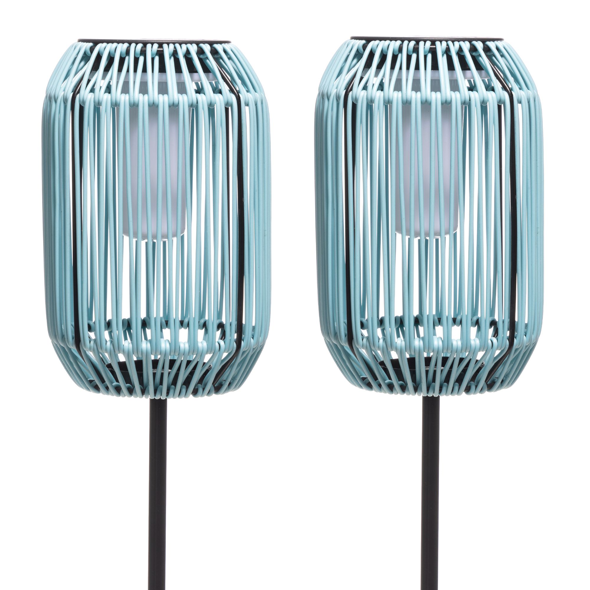 LUMIDA Garden 2 Solar-Gartenfackeln Flamm-Effekt Rattan-Optik H. 19/108cm,Ø 12,5cm