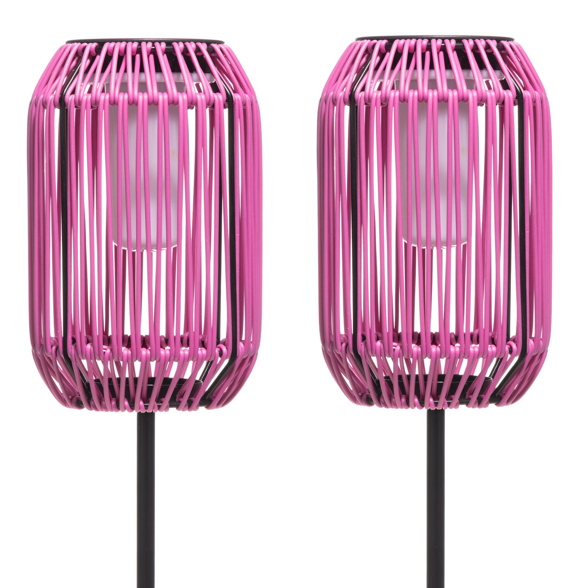 LUMIDA Garden 2 Solar-Gartenfackeln Flamm-Effekt Rattan-Optik H. 19/108cm,Ø 12,5cm