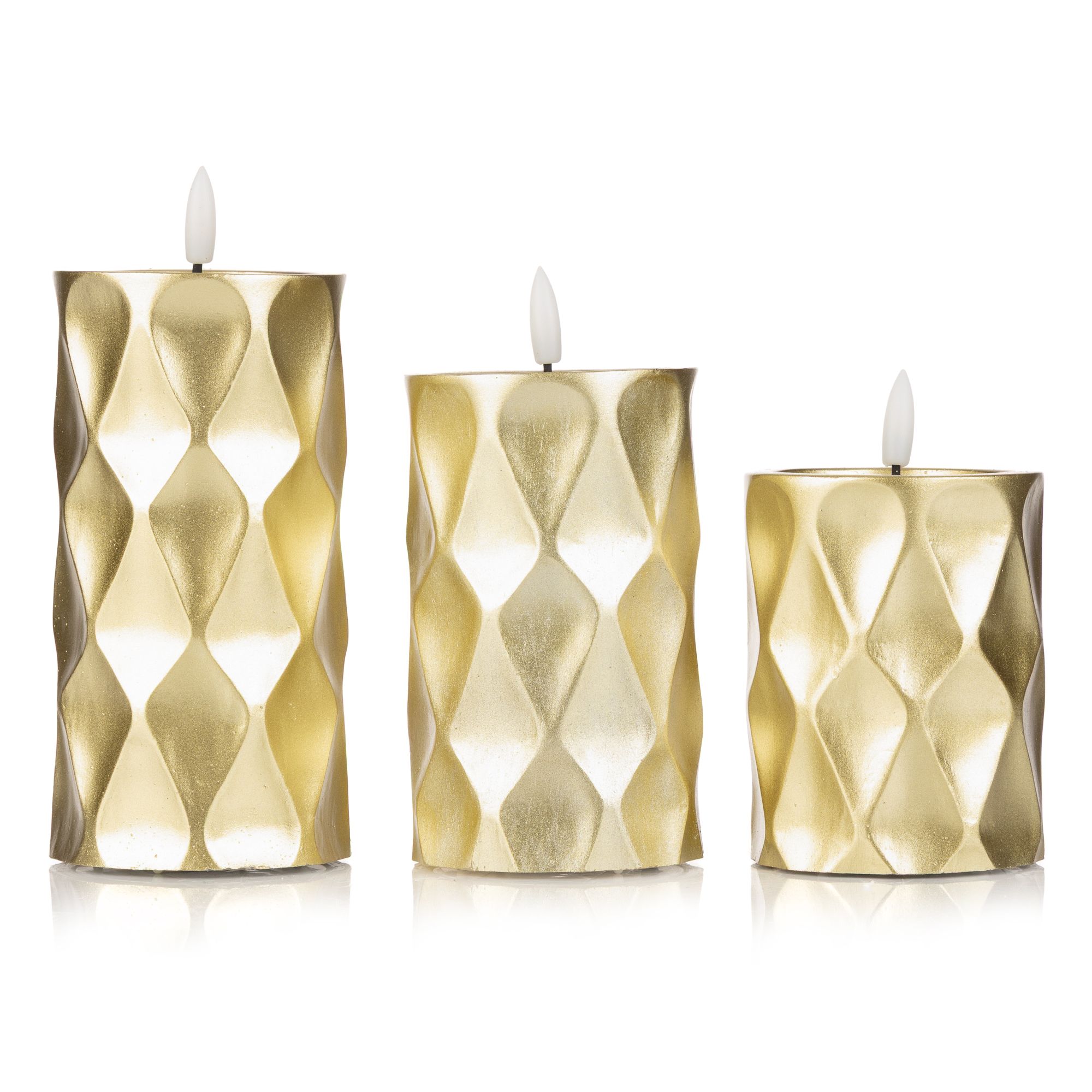 ELAMBIA 3 LED-Kerzen Metallic-Design Flamme Luma, Timer H. 12,5, 15 & 17,5cm