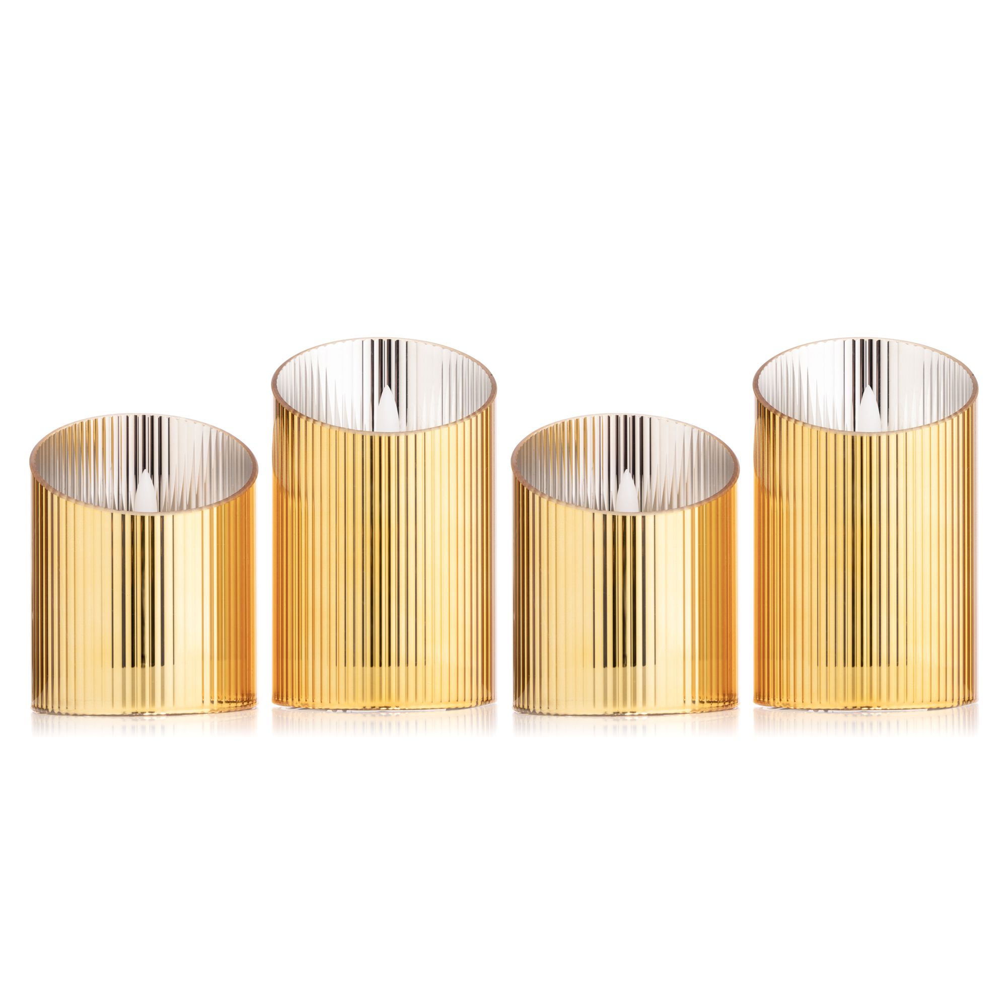 ELAMBIA 4 LED-Kerzen mit Wachsspiegel im Glaskörper je 2x H 10, 12,5 cm